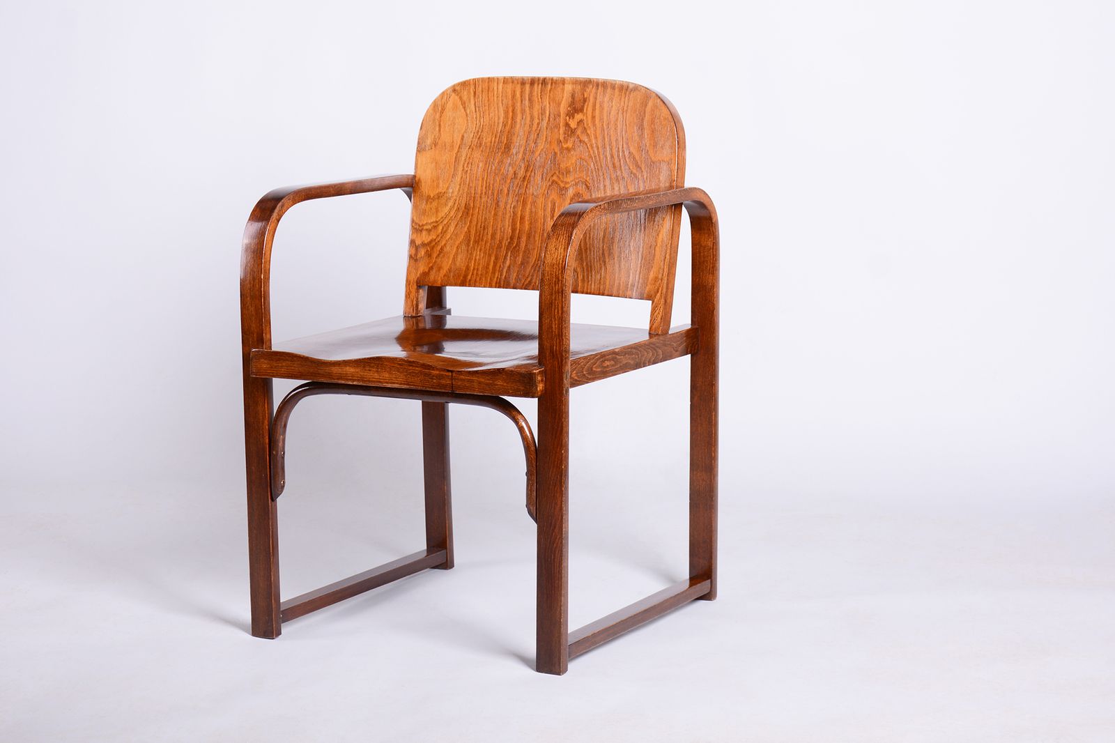 Restored Art Deco Armchair, By Tatra, Pravenec, Beech, Polished, Czech, 1930s
