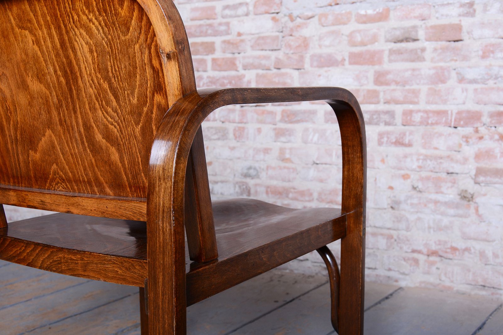 Restored Art Deco Armchair, By Tatra, Pravenec, Beech, Polished, Czech, 1930s photo for sale