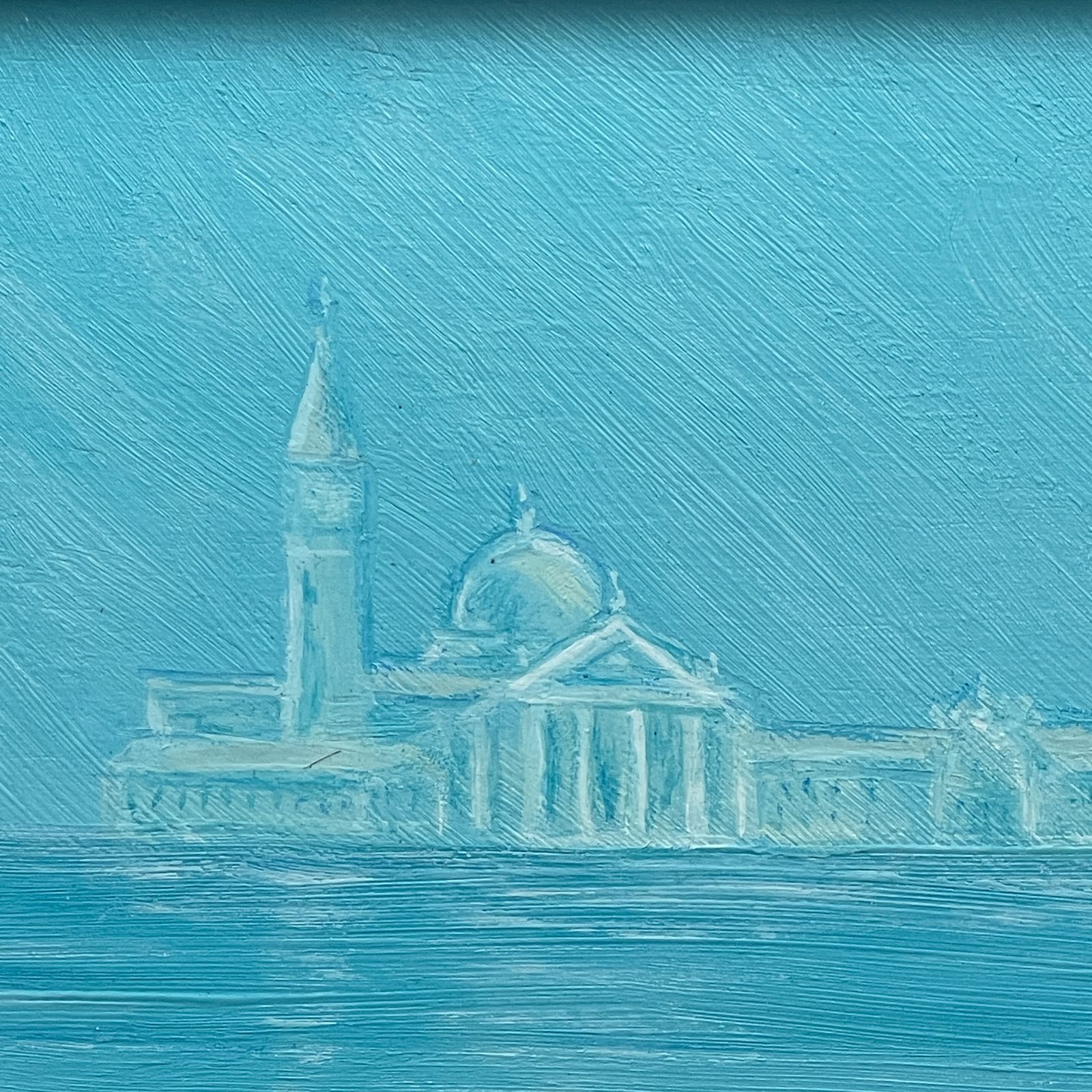 Luigi Targa, Venetian Lagoon In The Heavenly Glare, Padua, Italy, 1970s, Oil On Canvas, Framed photo vintage