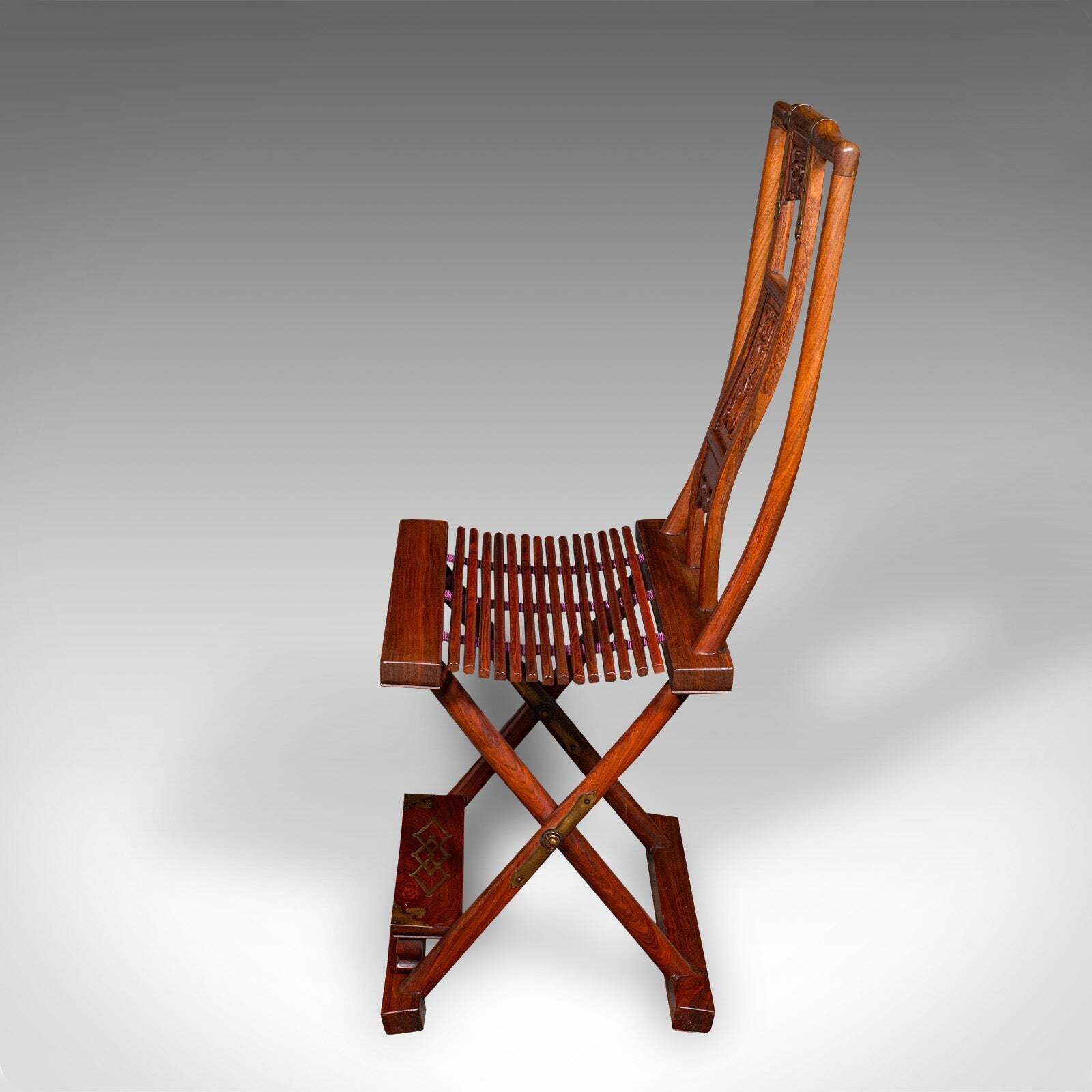 Vintage Folding Veranda Chair, Oriental, Teak Campaign Seat, Art photo 1216.0
