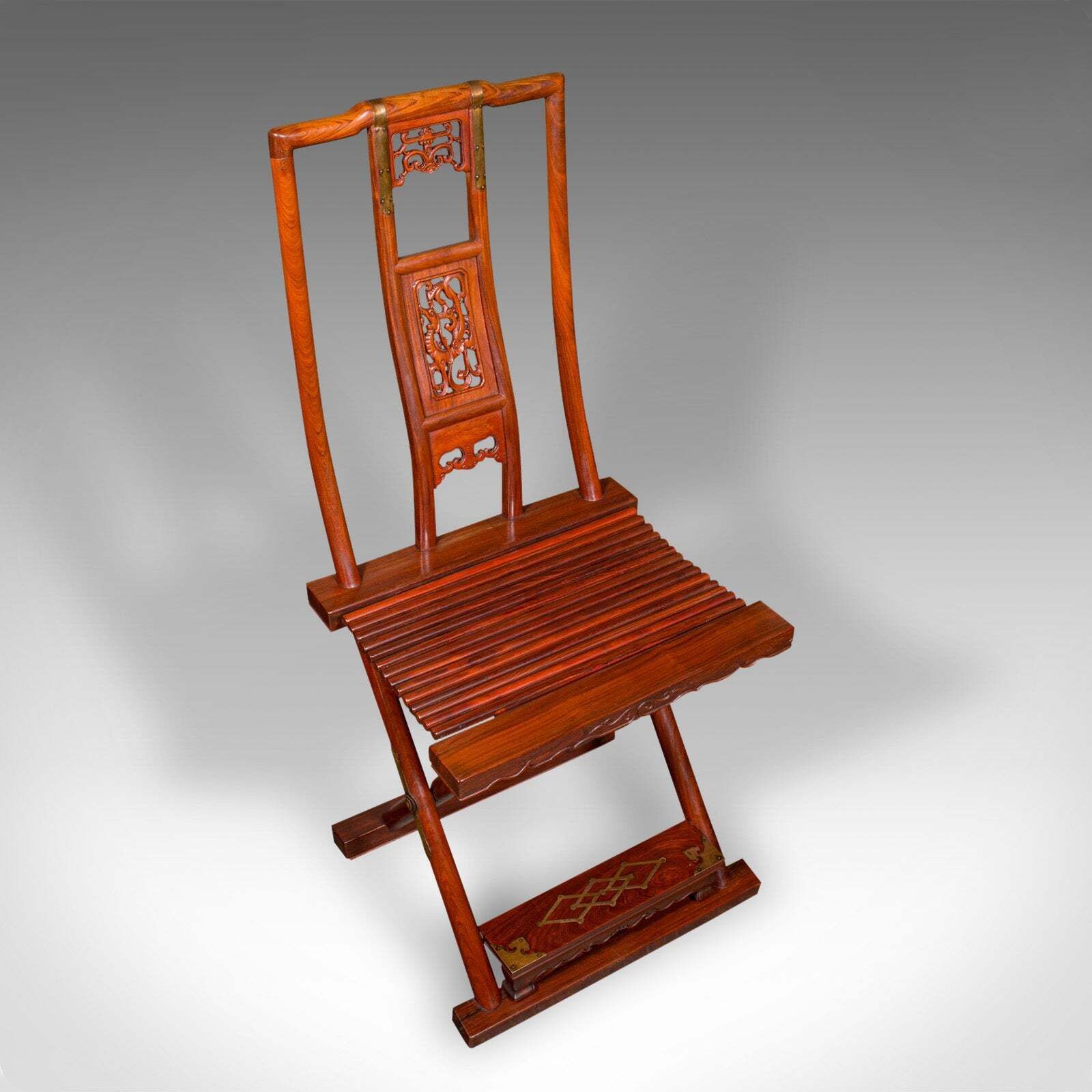 Vintage Folding Veranda Chair, Oriental, Teak Campaign Seat, Art photo vinterior
