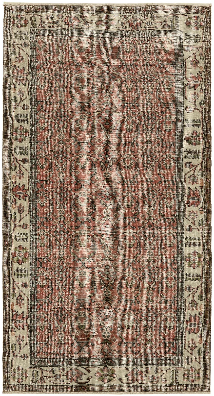 Handmade Red Turkish Vintage Area Rug 108 Cm X 198 Cm