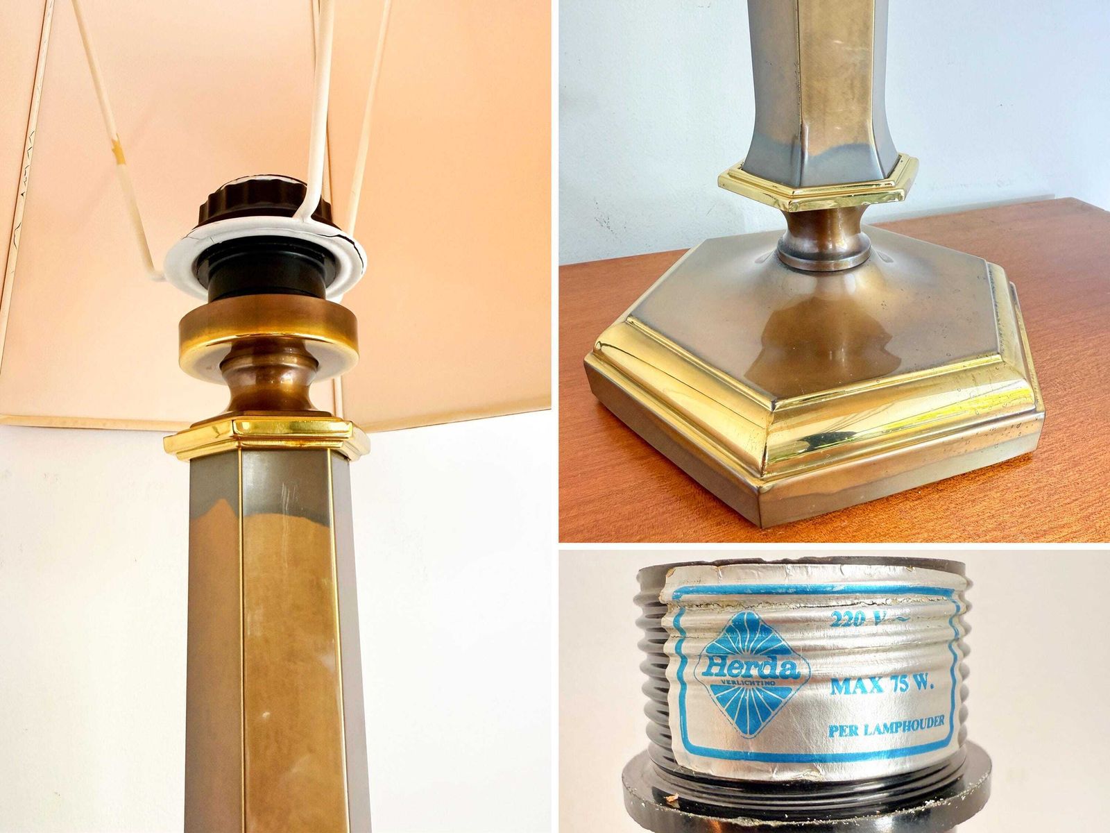 photo for sale Vintage Herda Amsterdam Brass Table Lamp Xxl (74 Cm / 29.13")   Mid Century   Hollywood Regency   60/70s