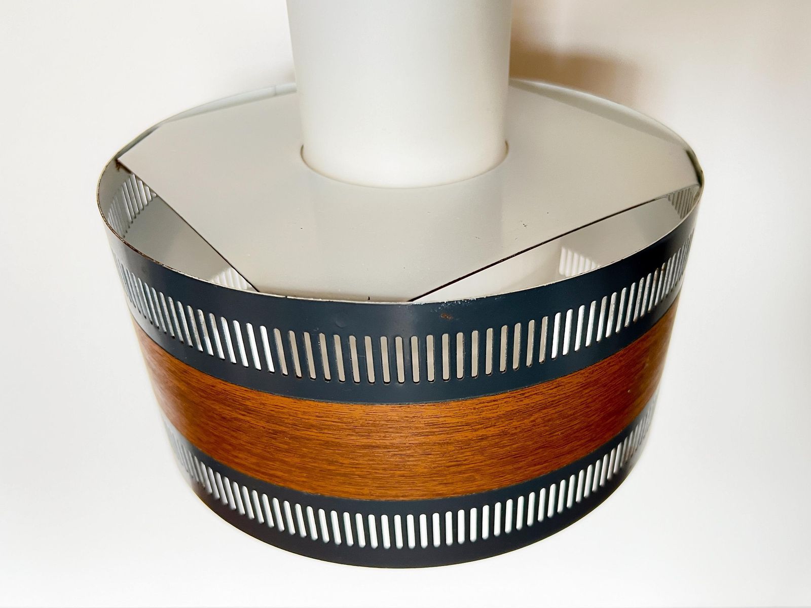 Vintage Pendant Lamp   Metal, (Milk) Glass, Wood Look   Scandinavian Design   Mid Century   50/60s photo vinterior