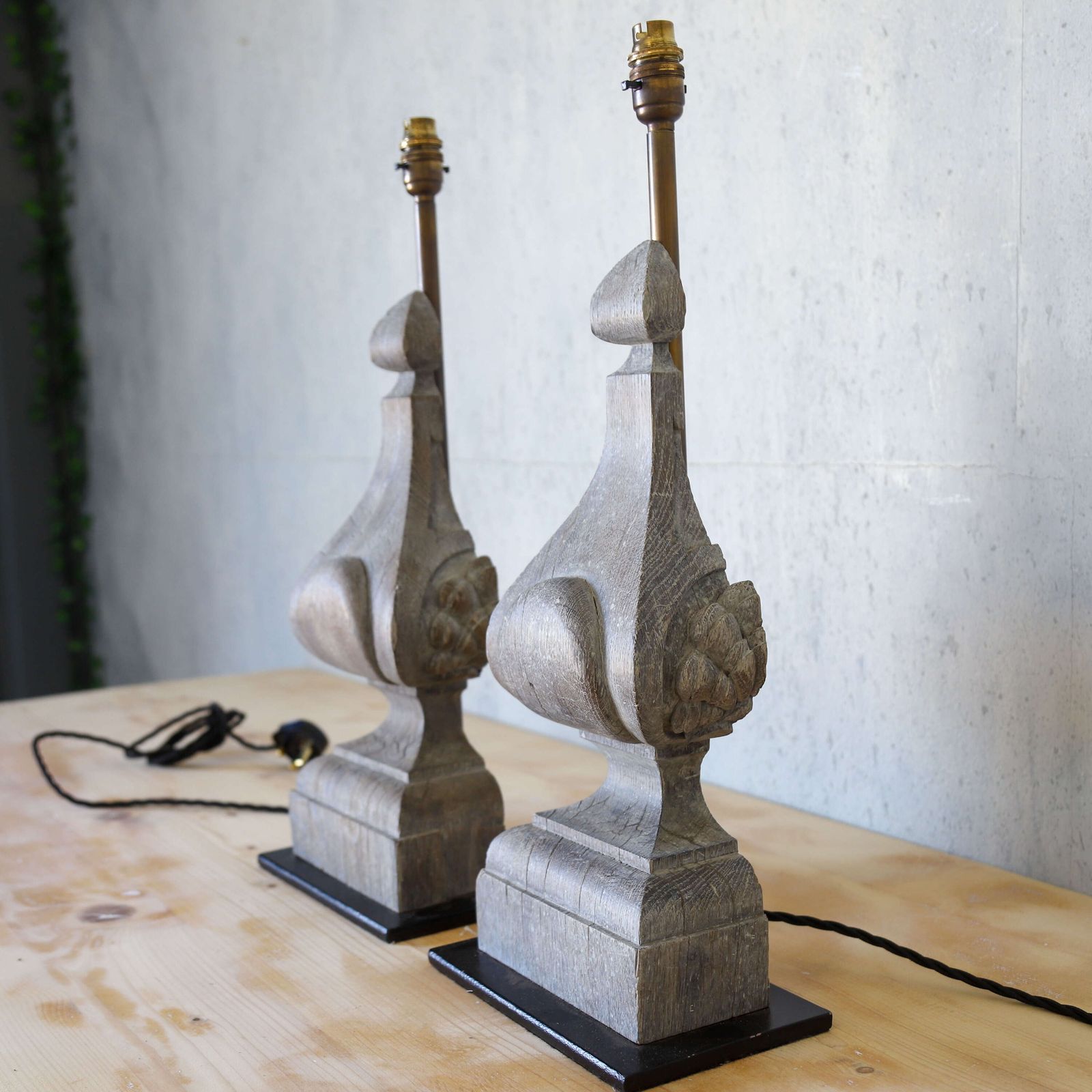 photo furniture Pair Of Table Lamps Converted From 19th Century Carved Oak Corbels