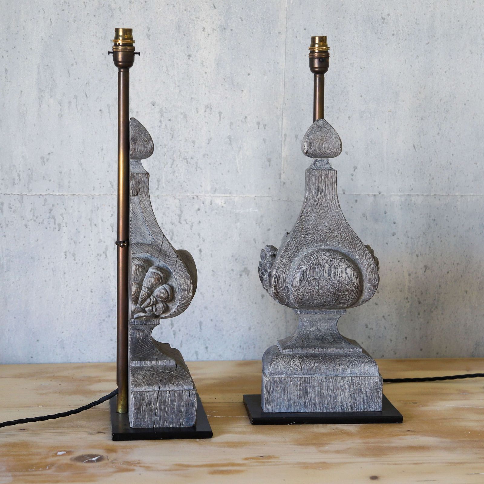 photo for sale Pair Of Table Lamps Converted From 19th Century Carved Oak Corbels