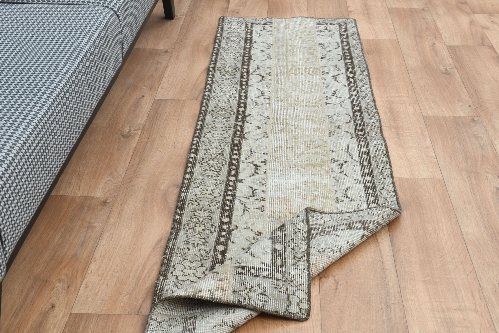 1'8x6'5 Ft, Handmade Turkish Patchwork Short Runner, Washable, Beige Brown Color, Farmhouse Decor, Kitchen Rugs, Stair Decor, Hallway Rug