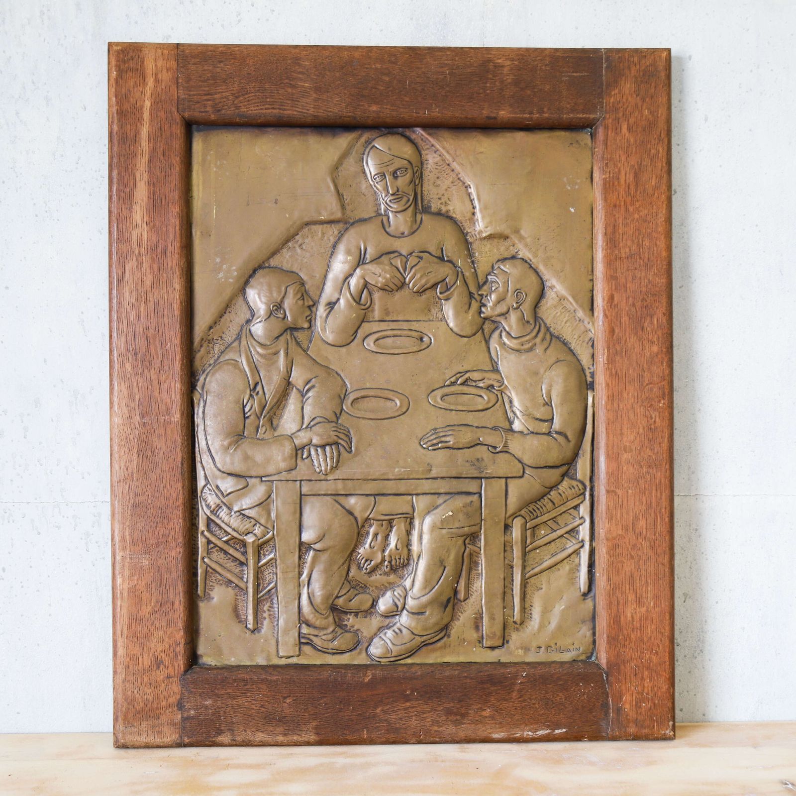 Exquisite Early 20th Century Brass Relief By J. Gillain: Tribute To Christ & Communion photo furniture
