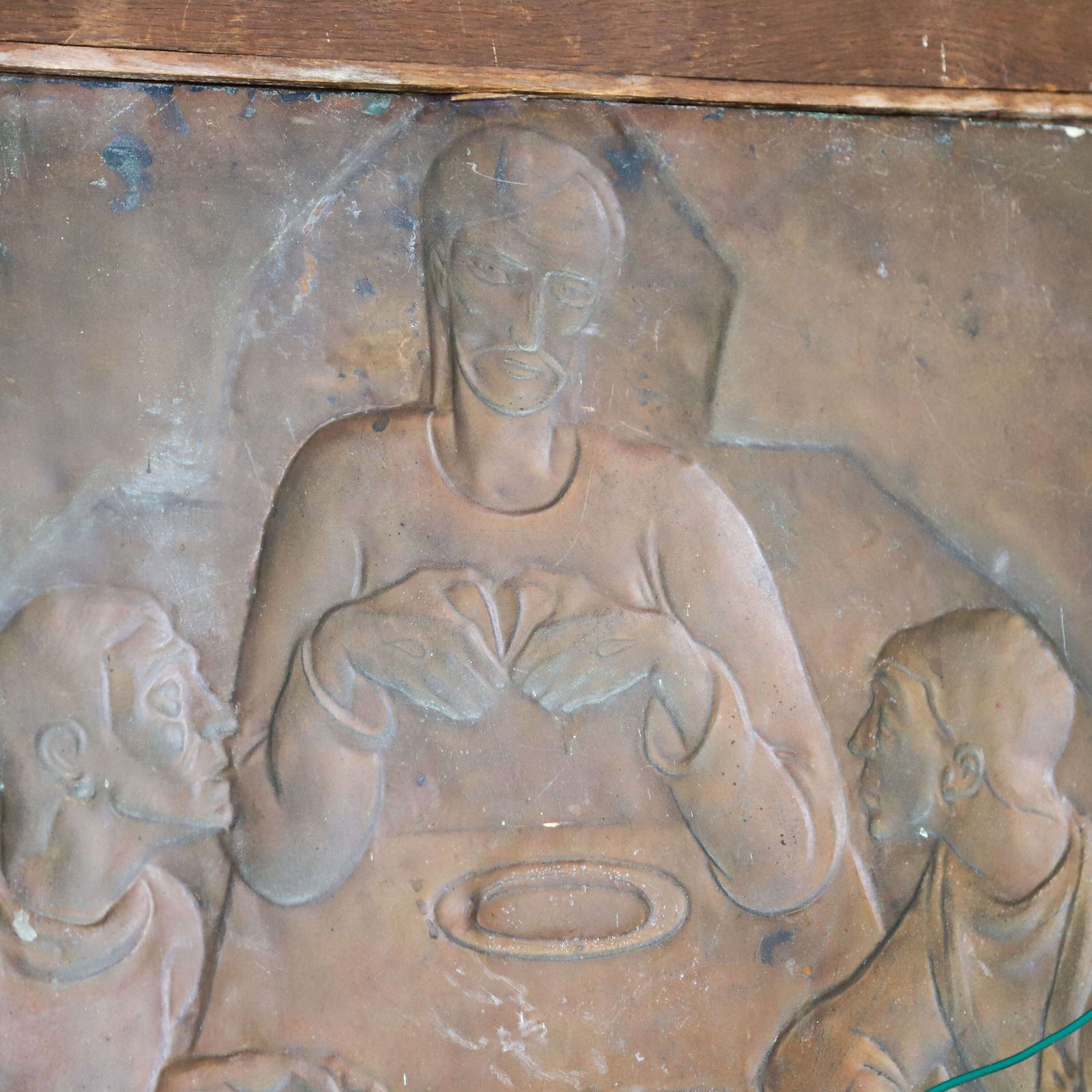 Exquisite Early 20th Century Brass Relief By J. Gillain: Tribute To Christ & Communion photo Art