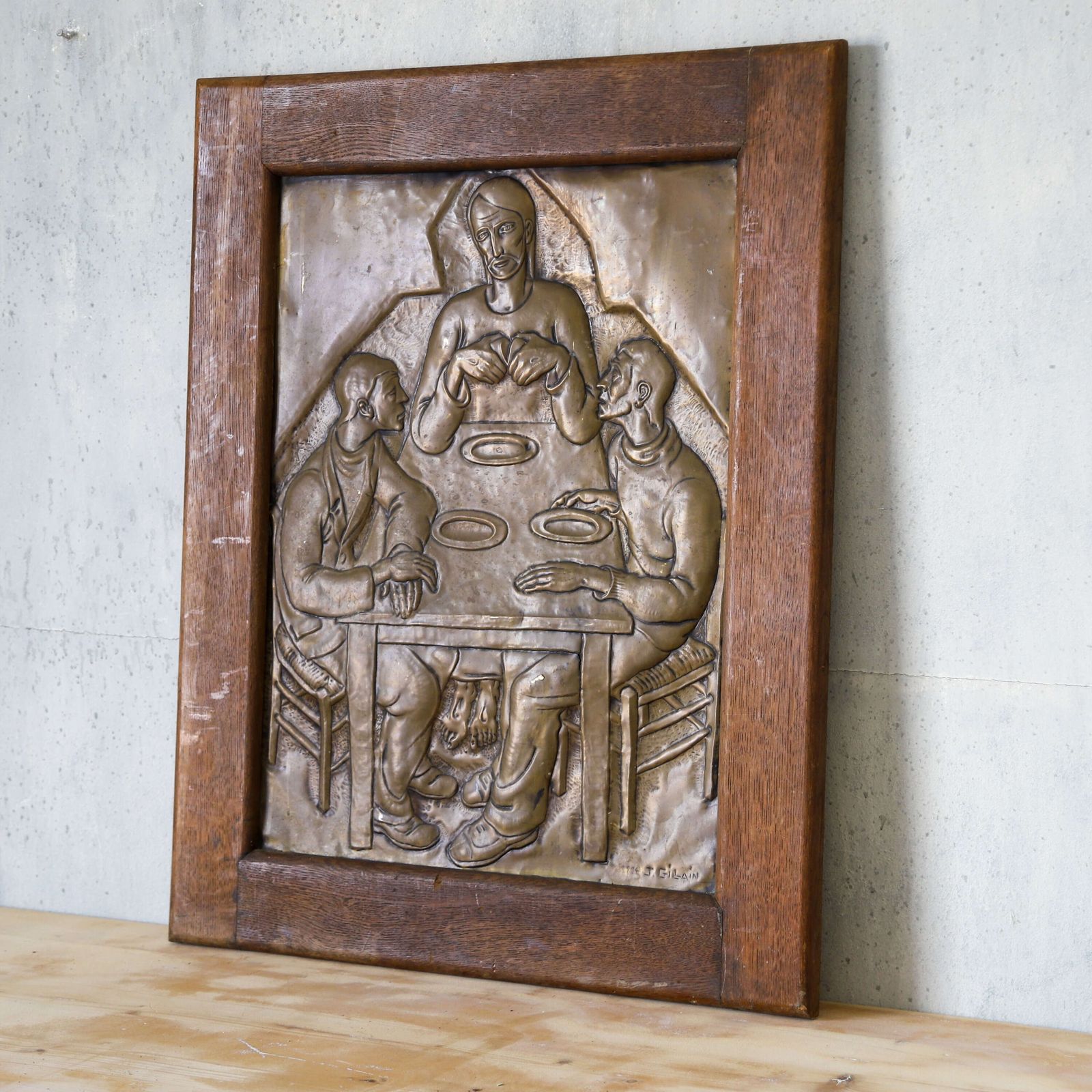 photo furniture Exquisite Early 20th Century Brass Relief By J. Gillain: Tribute To Christ & Communion