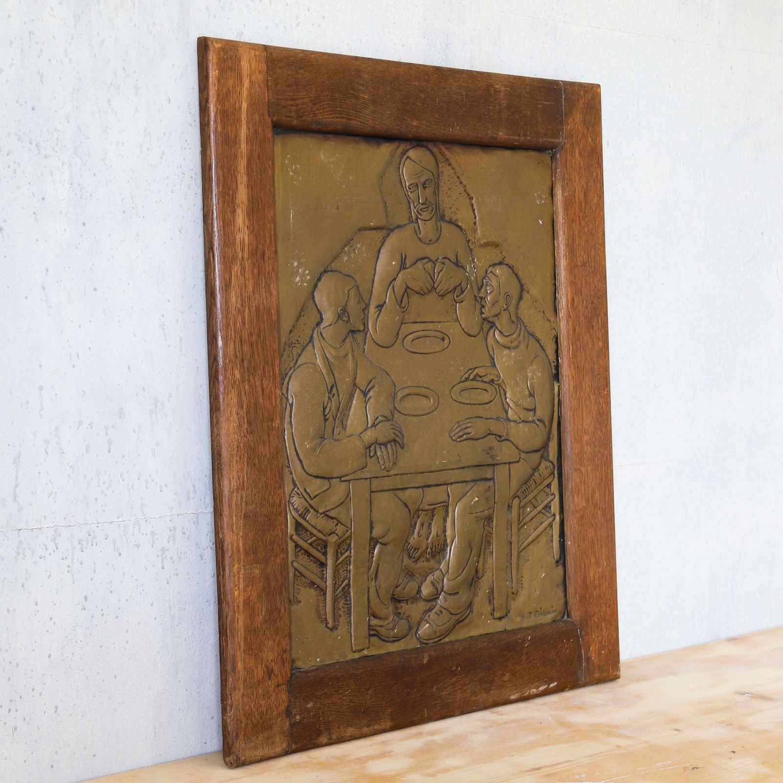 photo for sale Exquisite Early 20th Century Brass Relief By J. Gillain: Tribute To Christ & Communion