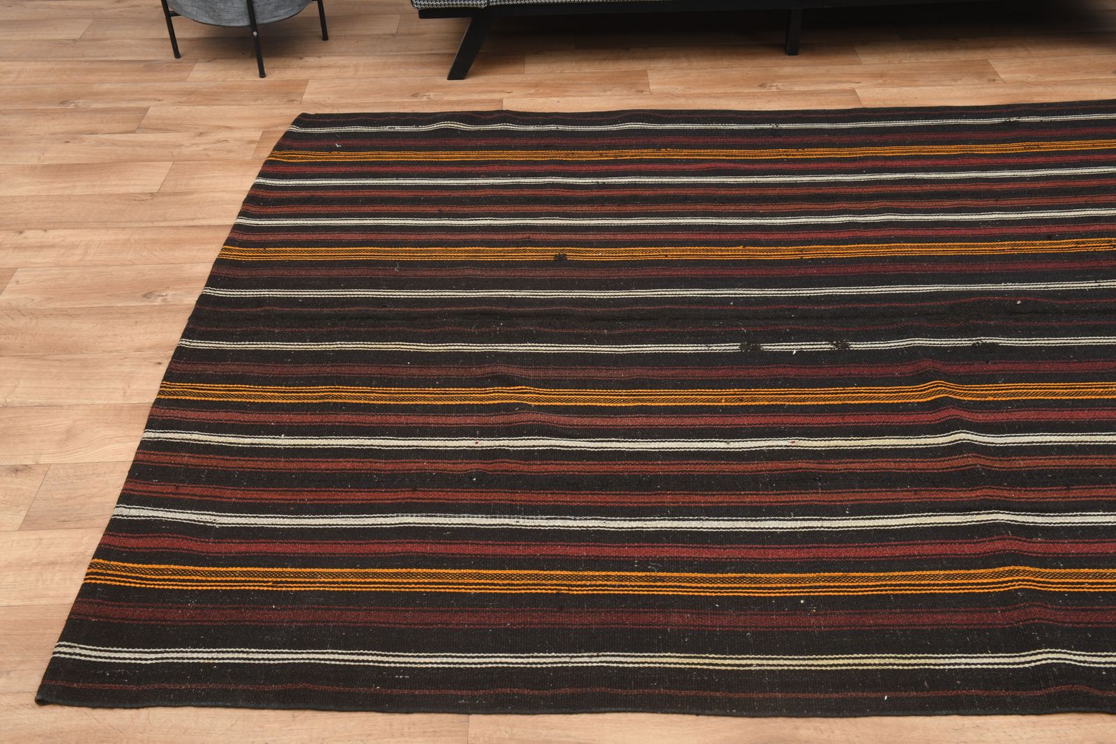 6'5x9'9 Ft, Flatweave Turkish Kilim, Handmade, Soft Wool, Striped Design, Black Red Color, Vintage Kilim, Farmhouse Decor, Rugs For Living Room, Star photo for sale