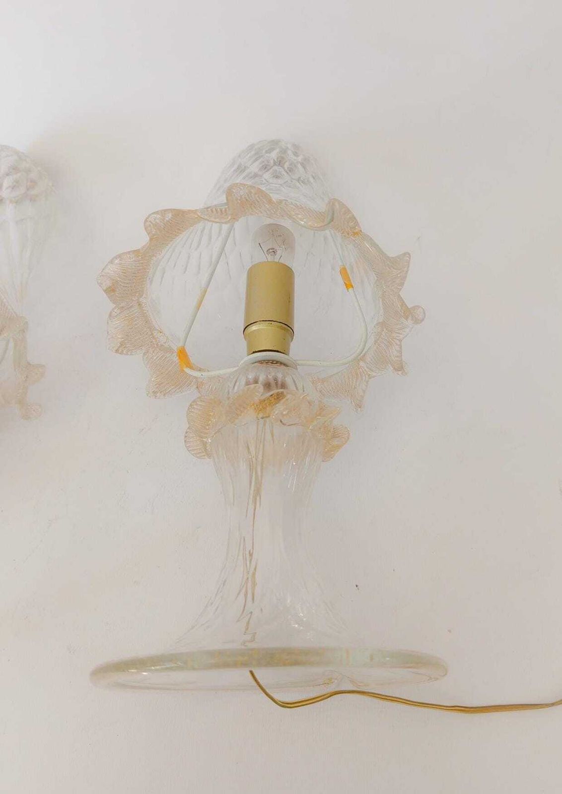 Pair Of 1940s Murano Glass Table Lamps Barovier Gold Leaf Mushroom photo buy