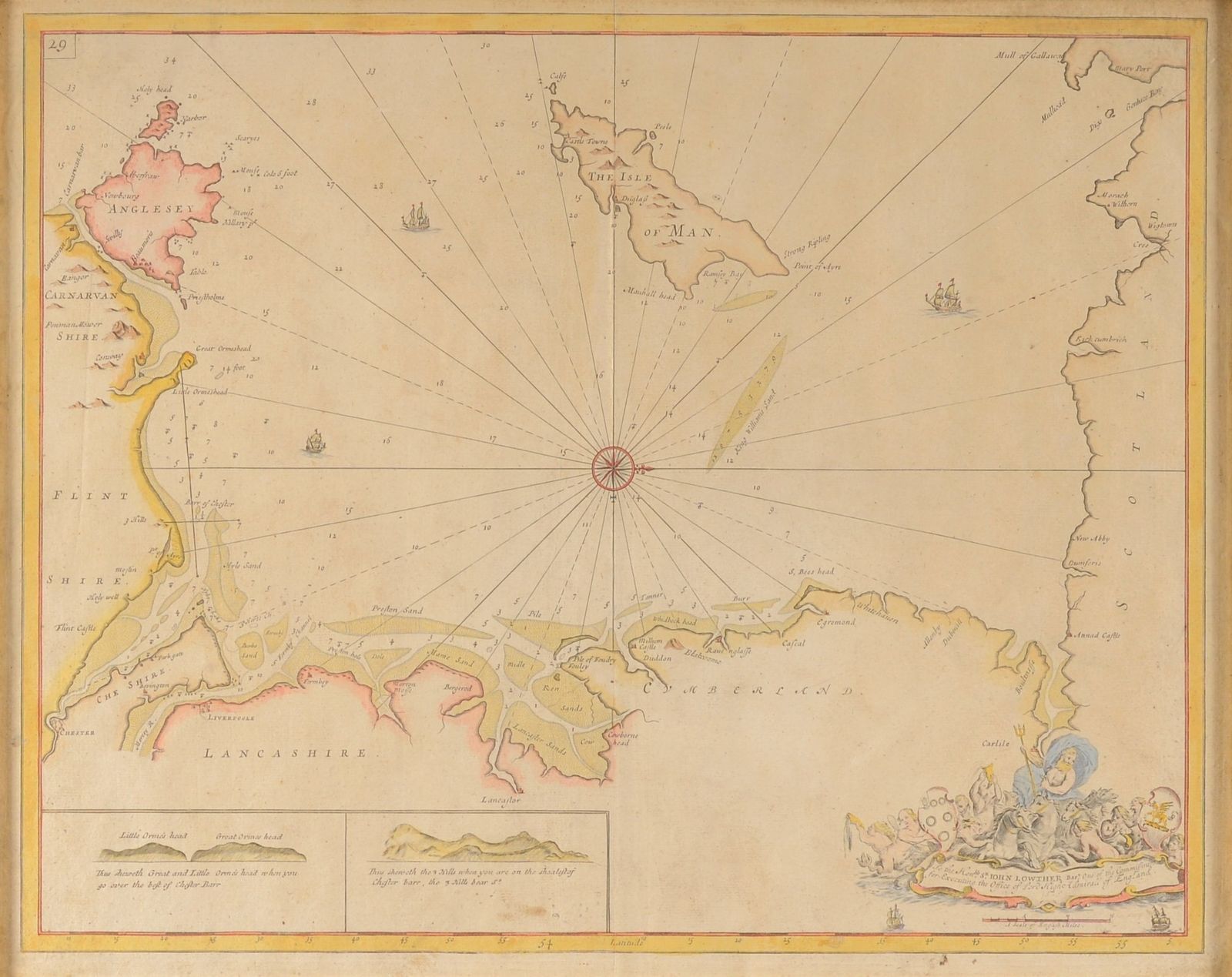 An Antique Sea Chart   Isle Of Man   By Capt. Greenvile Collins   C.1750 photo furniture