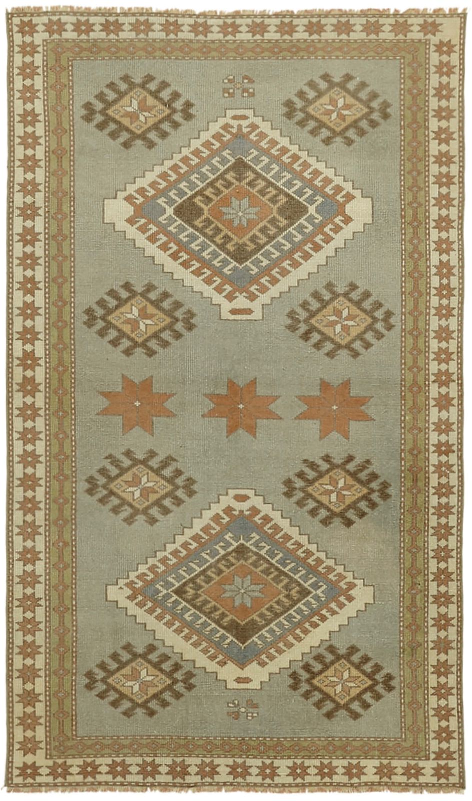 Handmade Vintage Blue Anatolian Runner Rug 127 Cm X 211 Cm