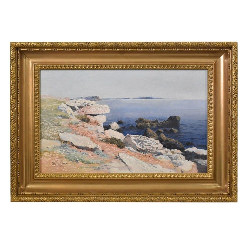 Antique Oil Seascape Painting With Marine, Oil On Canvas, 20th Century.