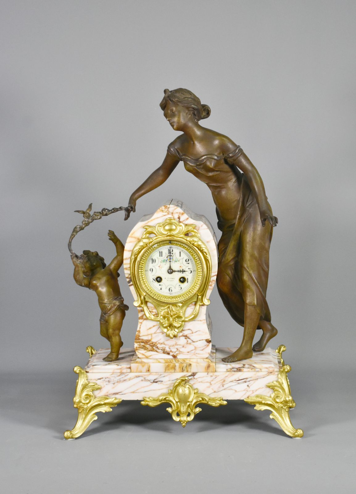 Large French Art Nouveau Mantel Clock And Garniture photo Home Decor