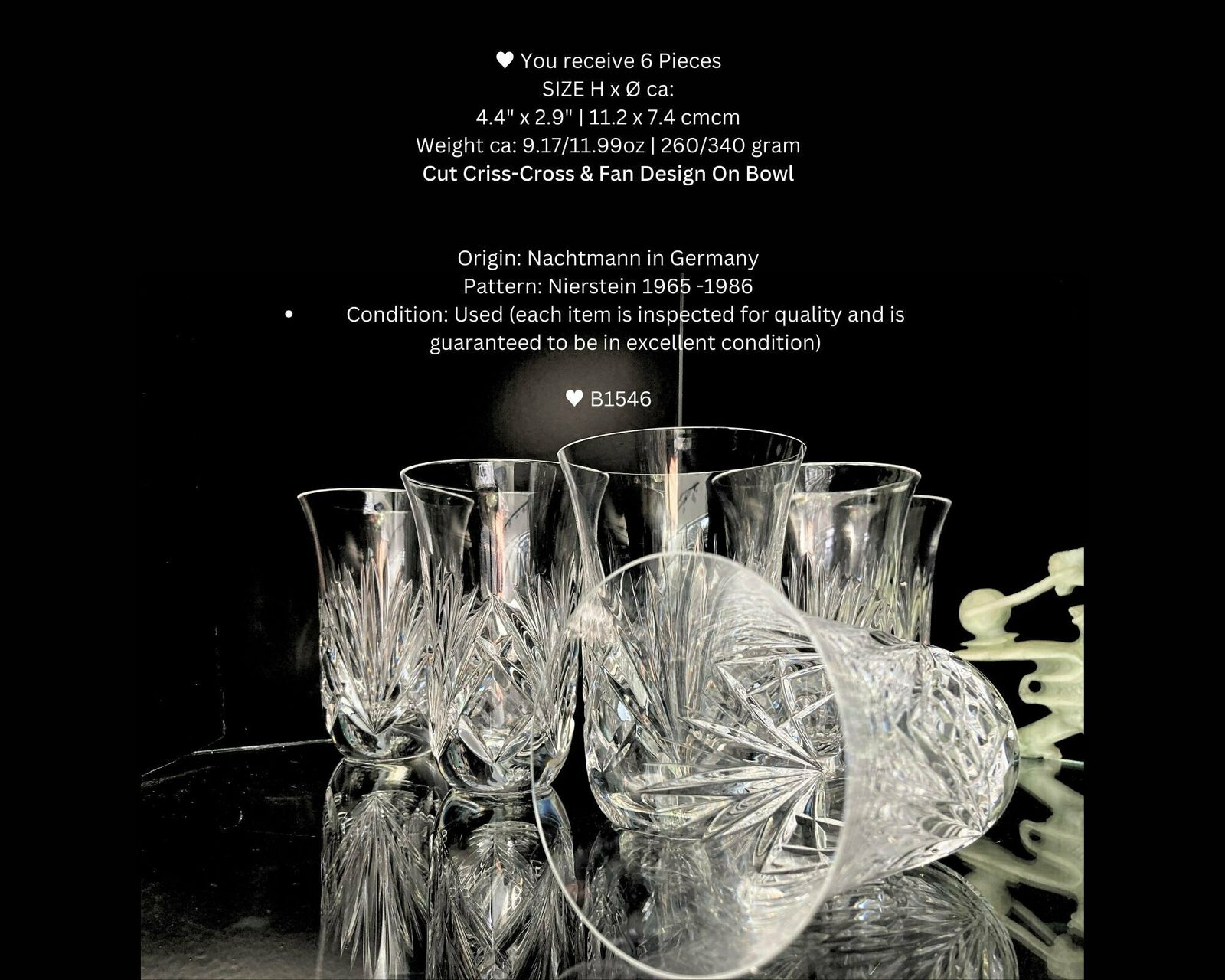 Nachtmann Nierstein Water Glasses | 6pcs Small Vas | Cut Criss Cross & Fan Design | 1965 1980 photo 119.0