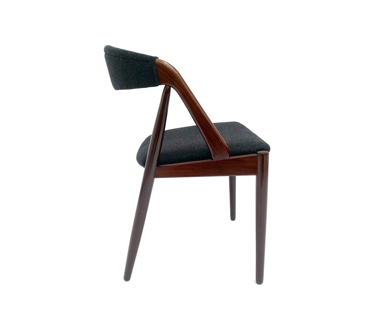 photo furniture Danish Kai Kristiansen For Shou Andersen Model 31 Set Of 6 Teak And Charcoal Black Wool Dining Chairs Mid Century 1960s