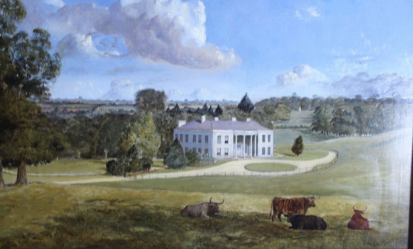 Warlies House, Essex – 19th Century English Landscape Oil Painting photo for sale