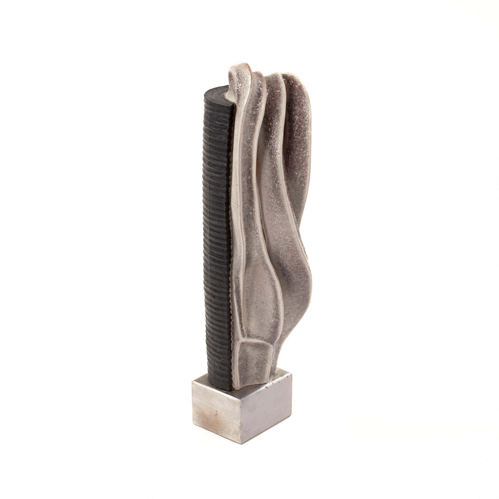 Stoneware Sculpture On Steel Base With Glaze In Grey White Black, Signed Zauli photo buy