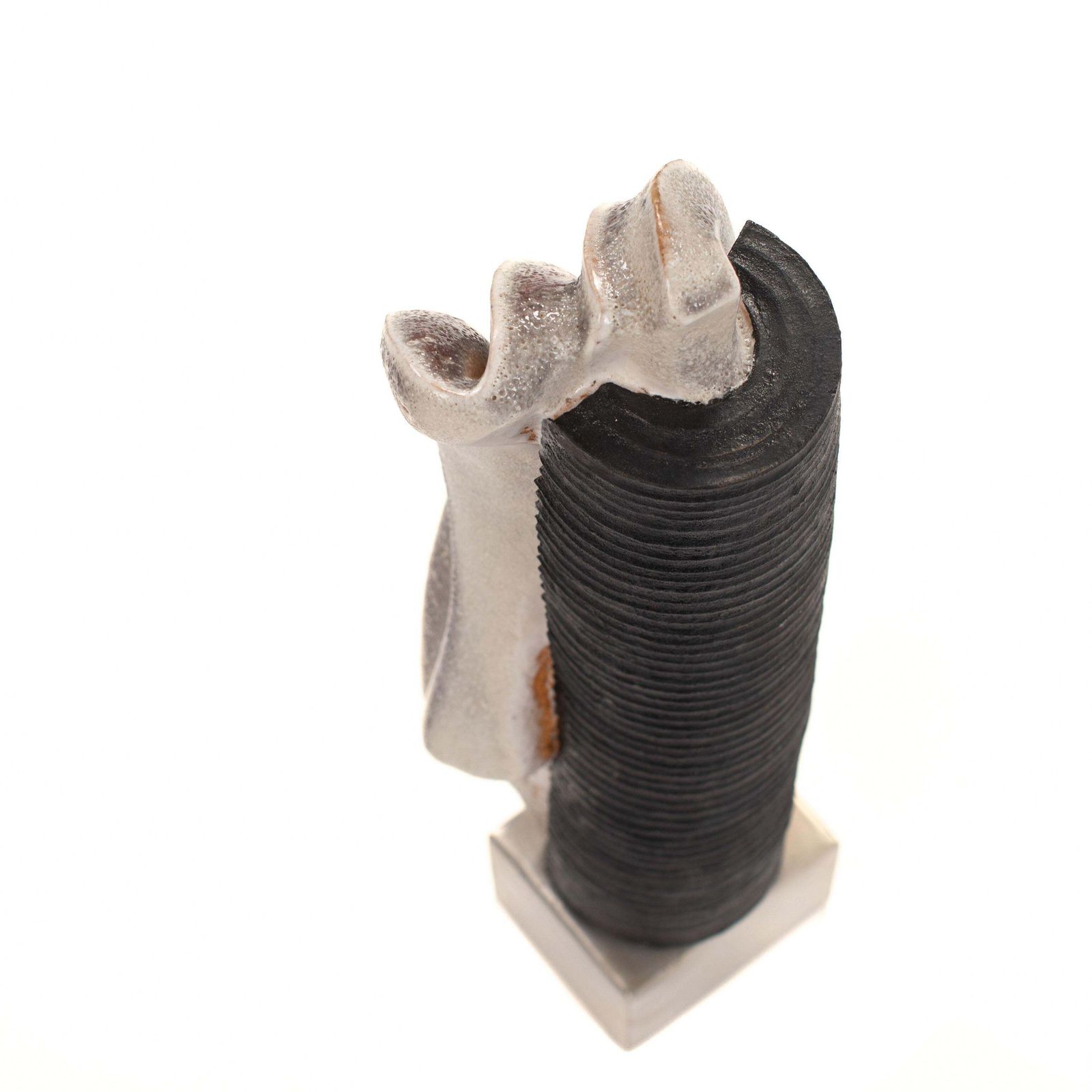 photo for sale Stoneware Sculpture On Steel Base With Glaze In Grey White Black, Signed Zauli