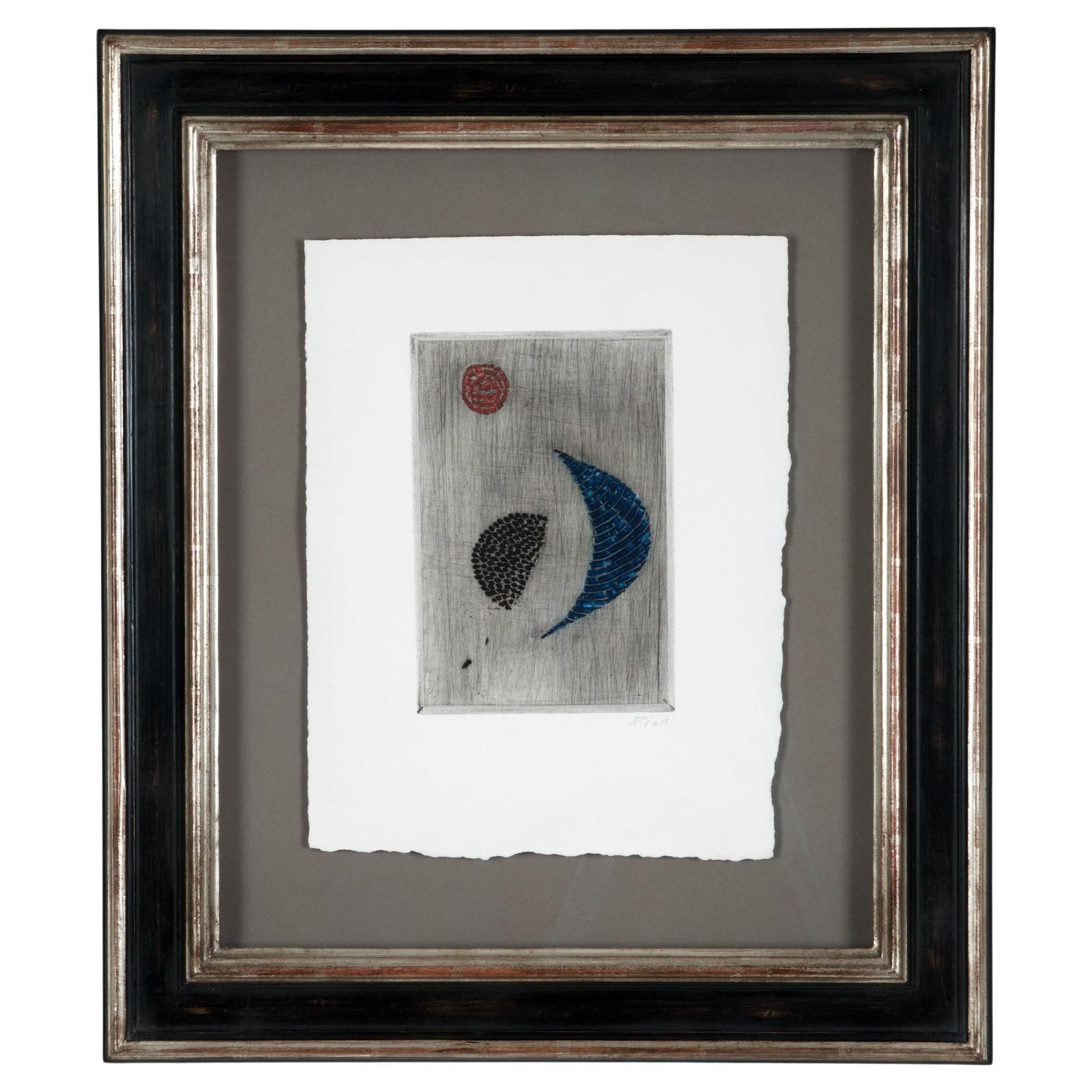 Abstract Geometric Graphic In Blue, Red And Black Ink On Paper By A. Luiz Piza