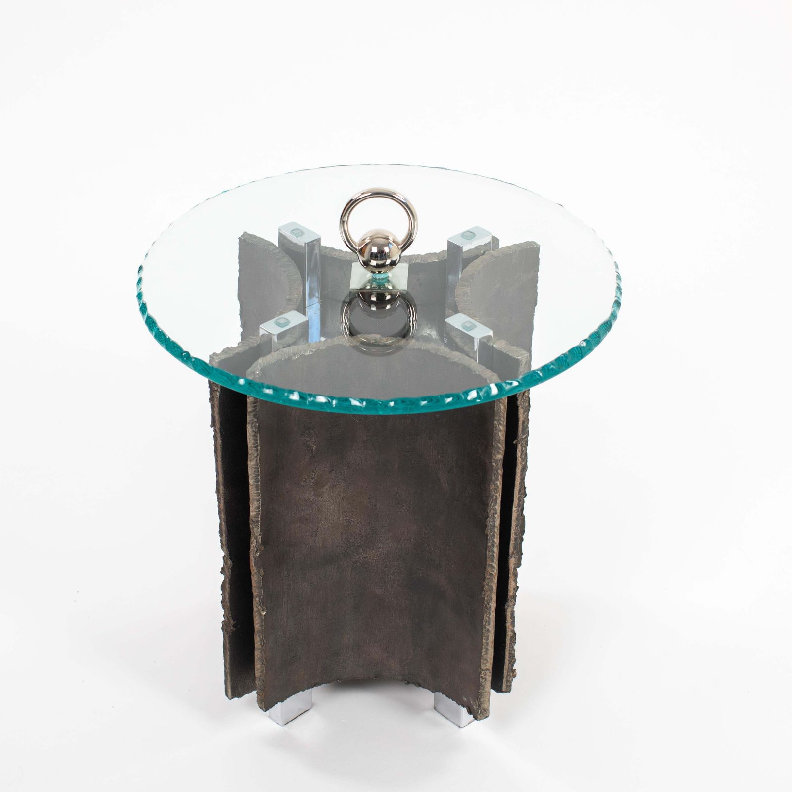 Mid Century Italian Brutalist Side Tables Iron Glass Nickel By Banci, Florence photo 6510.0