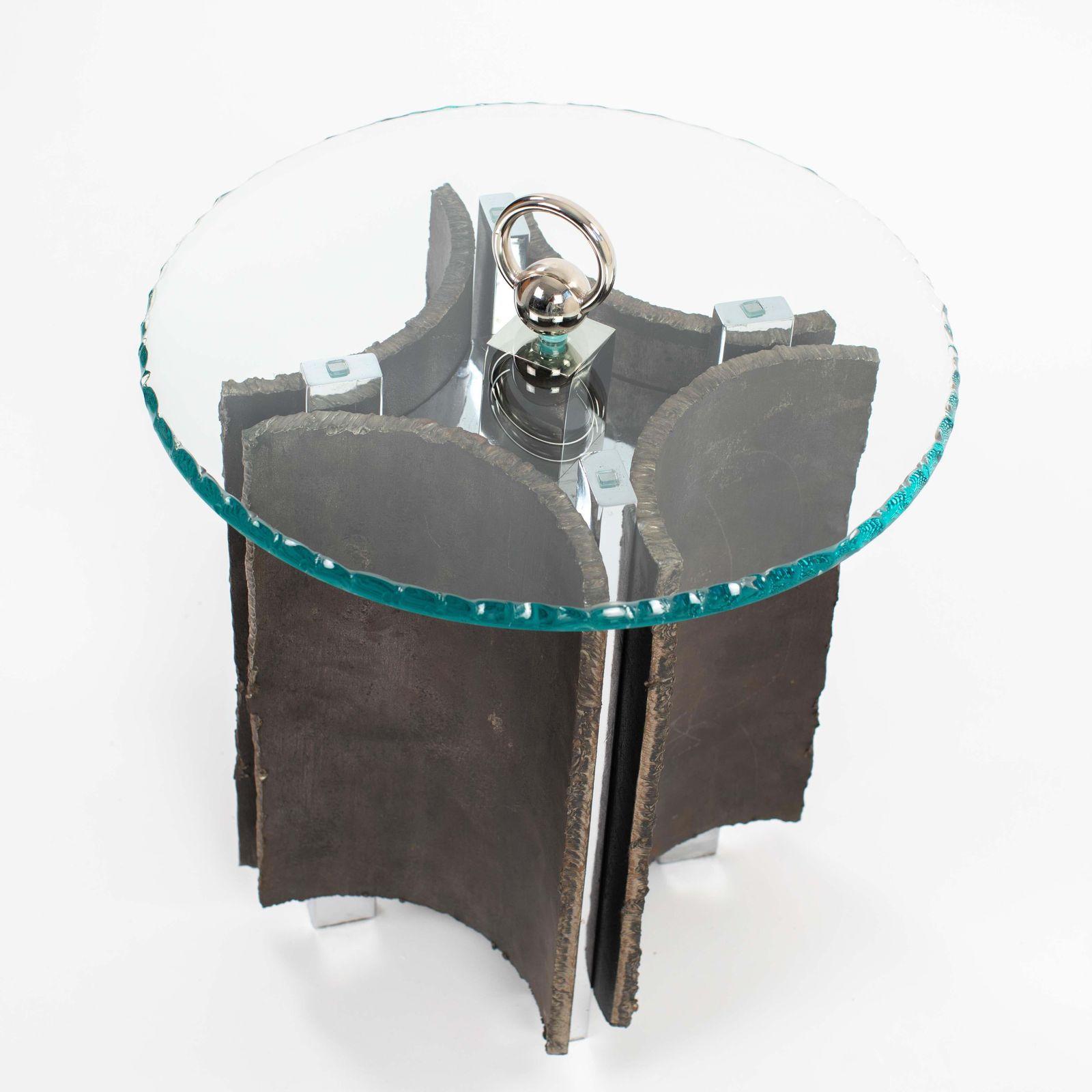 Mid Century Italian Brutalist Side Tables Iron Glass Nickel By Banci, Florence photo vinterior
