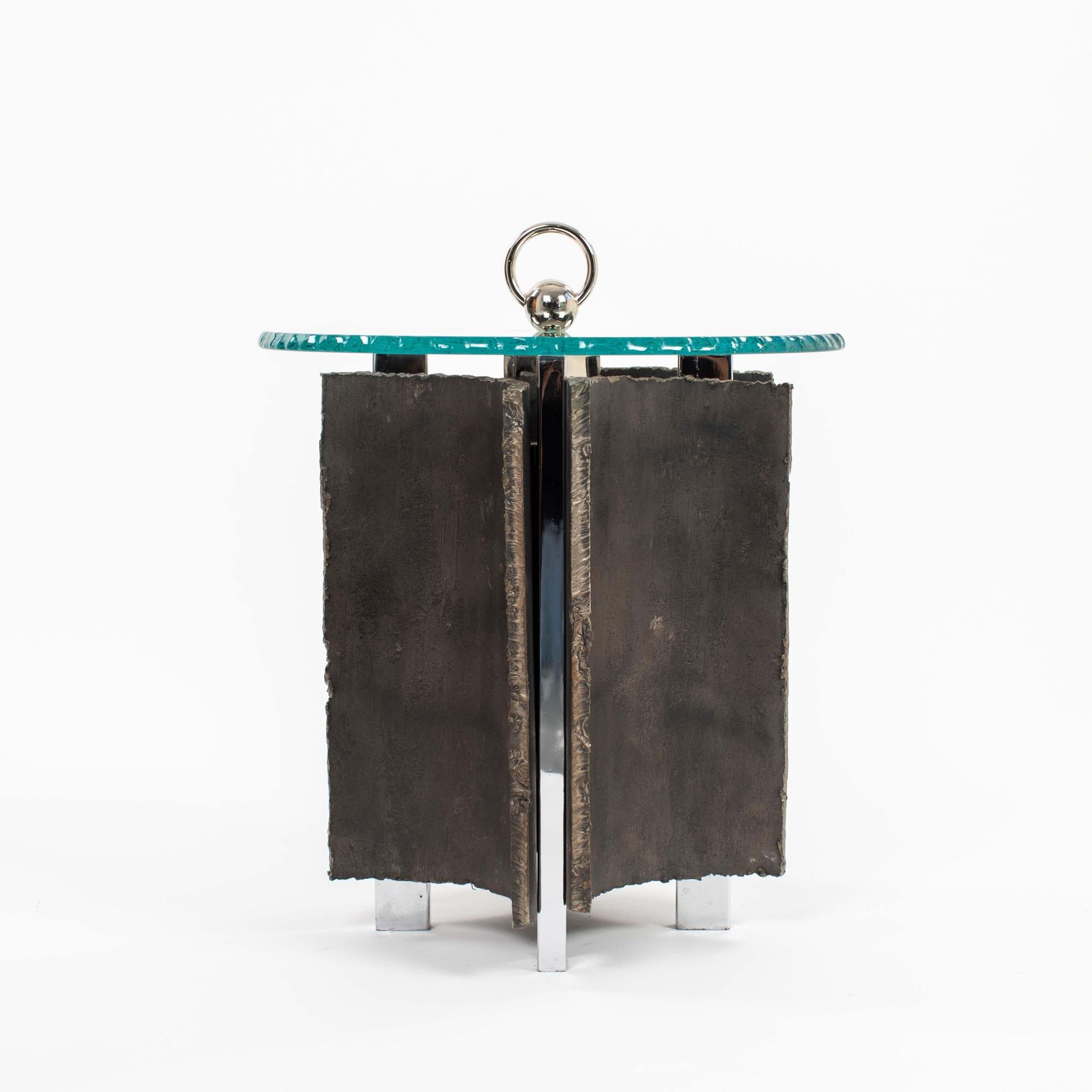 Mid Century Italian Brutalist Side Tables Iron Glass Nickel By Banci, Florence photo buy