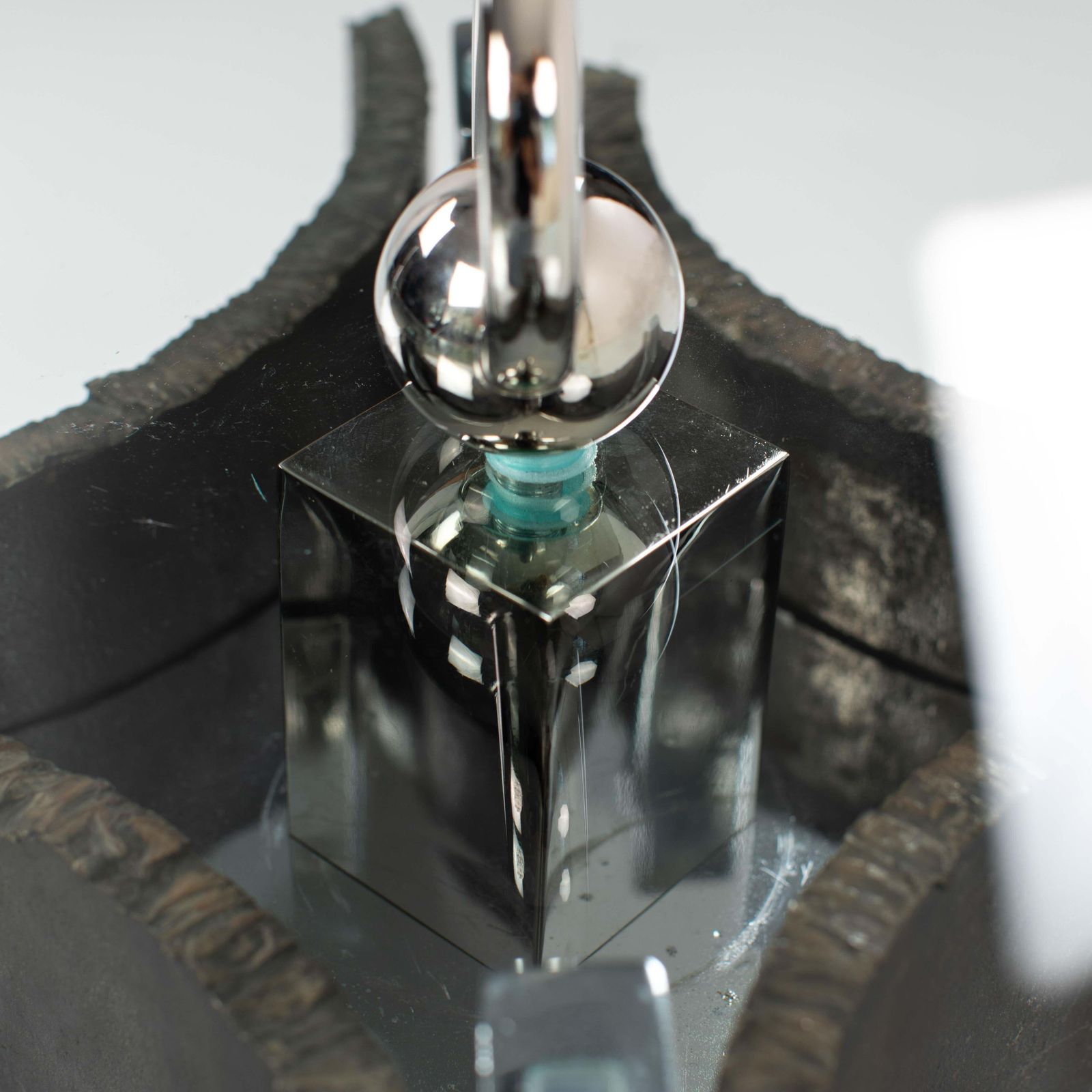 photo for sale Mid Century Italian Brutalist Side Tables Iron Glass Nickel By Banci, Florence