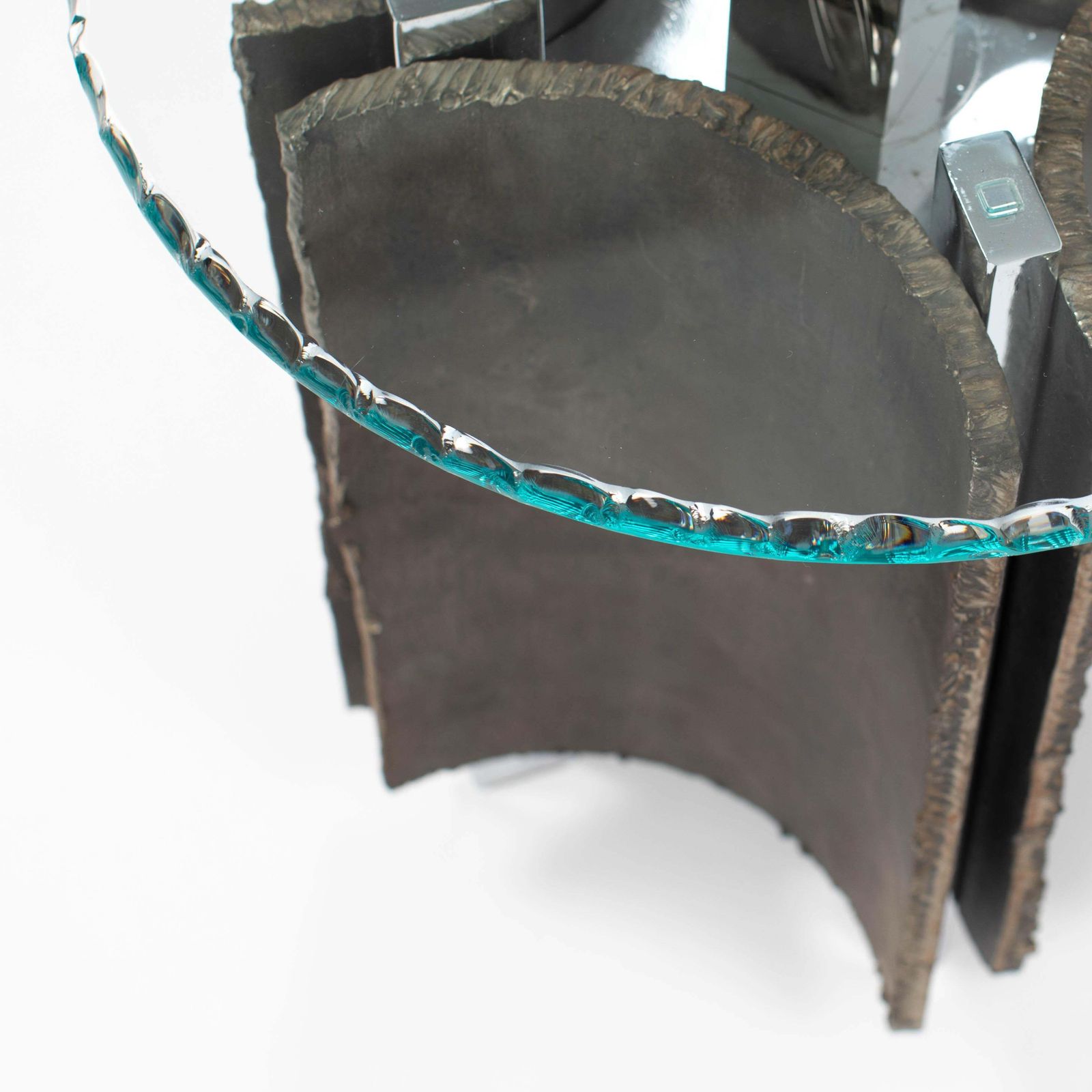 photo vintage Mid Century Italian Brutalist Side Tables Iron Glass Nickel By Banci, Florence