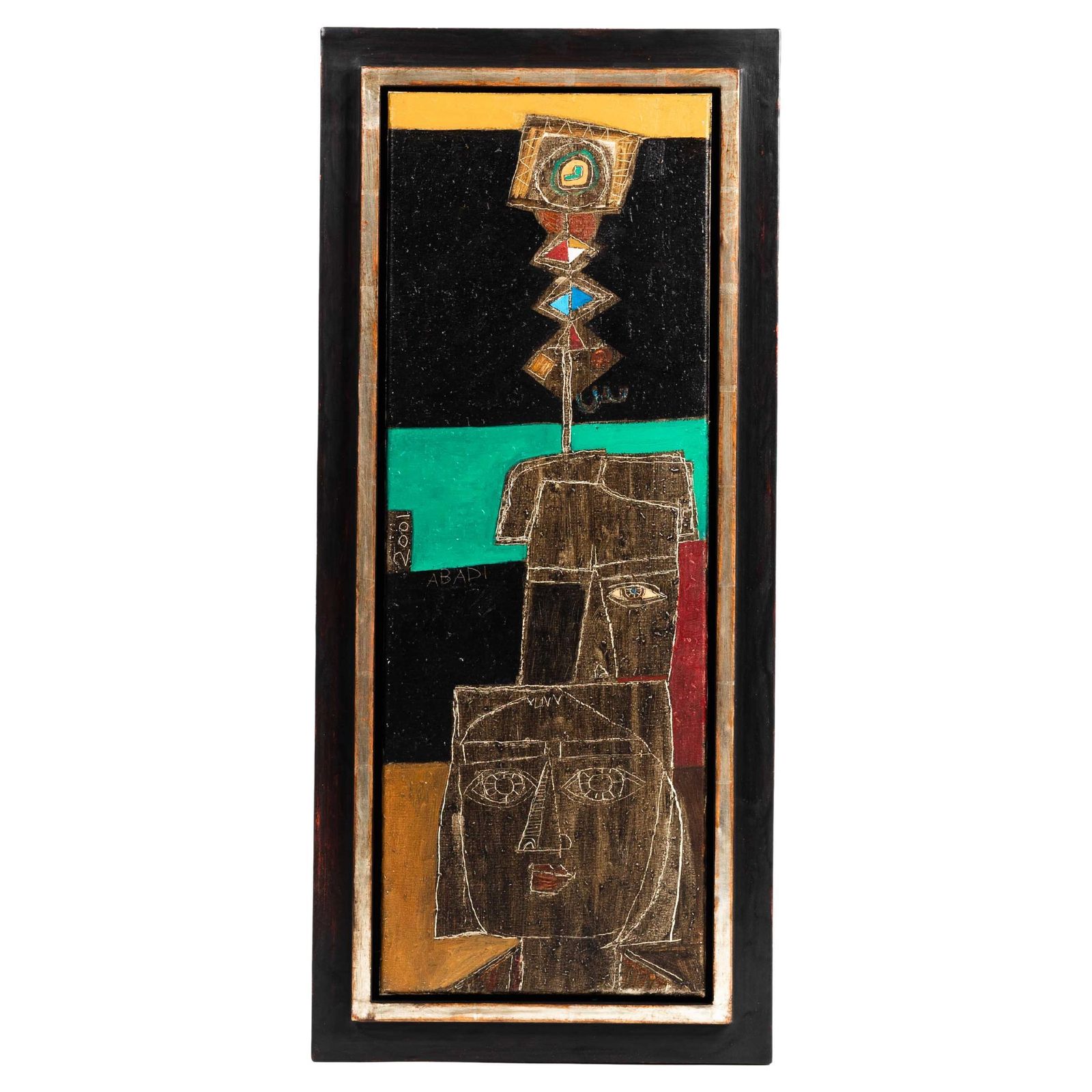 Modern Cubistic Painting In Acrylics On Canvas By Fritzie Abadi, New York 2001