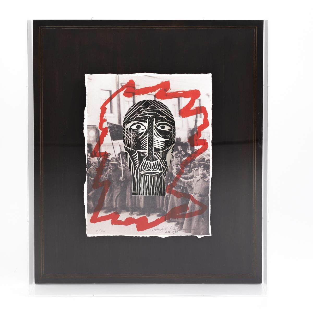 Mixed Media On Paper And Wood Behind Aryl Glass Mimmo Paladino, Italy 2009 photo furniture