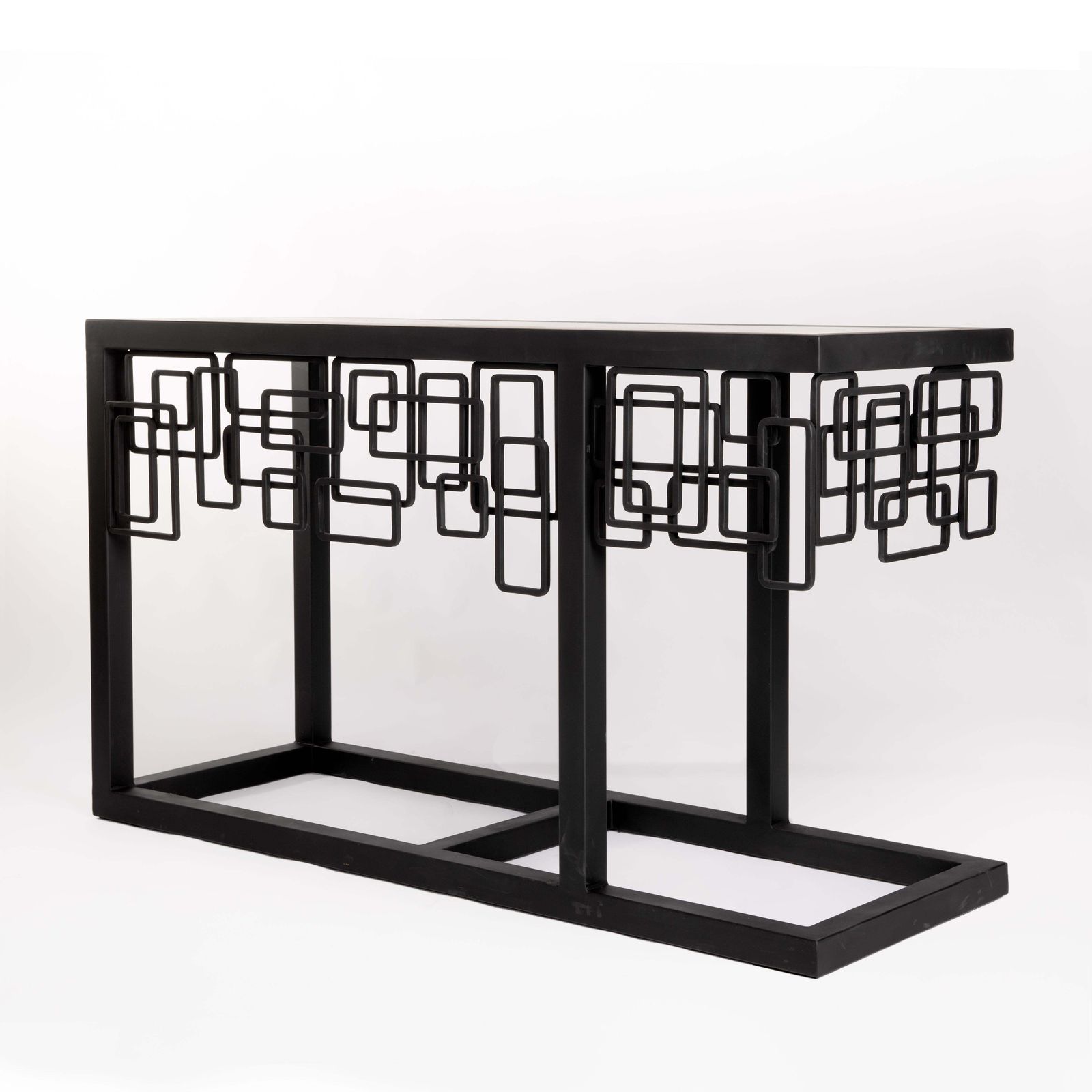 Italian Mid Century Iron/Travertine Console Table Abstract Geometric Design 70s photo 5825.0