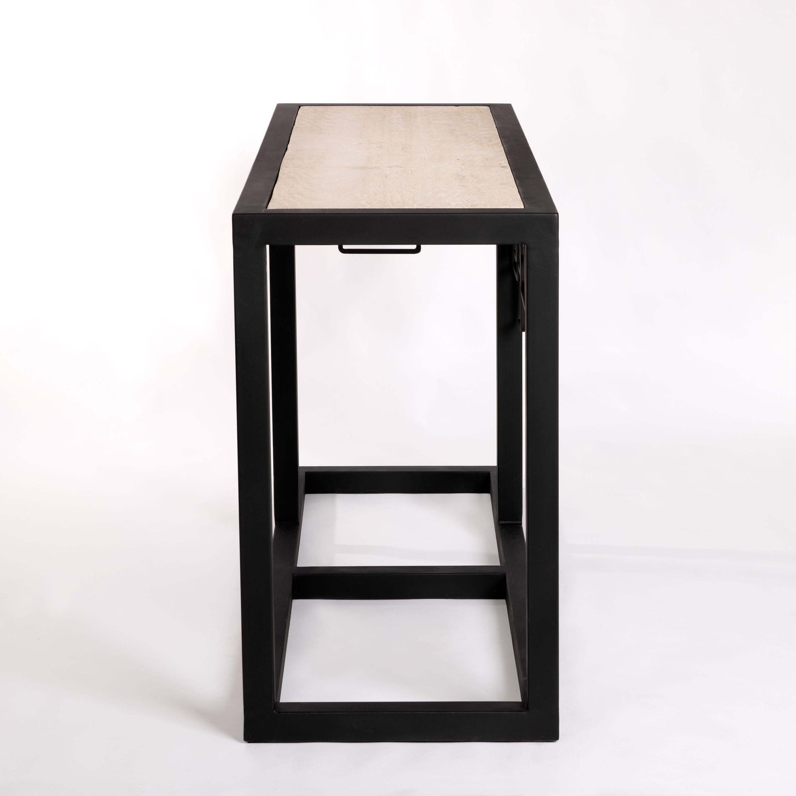 Italian Mid Century Iron/Travertine Console Table Abstract Geometric Design 70s photo vintage