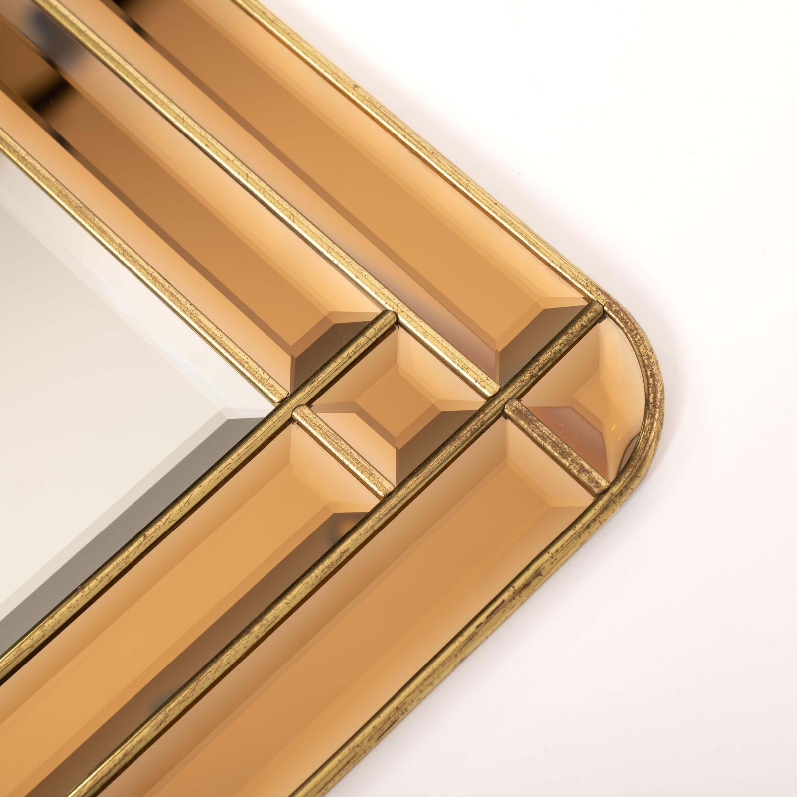Italian Mid Century Mirror Amber Gold Faceted Surfaces 1970s photo for sale
