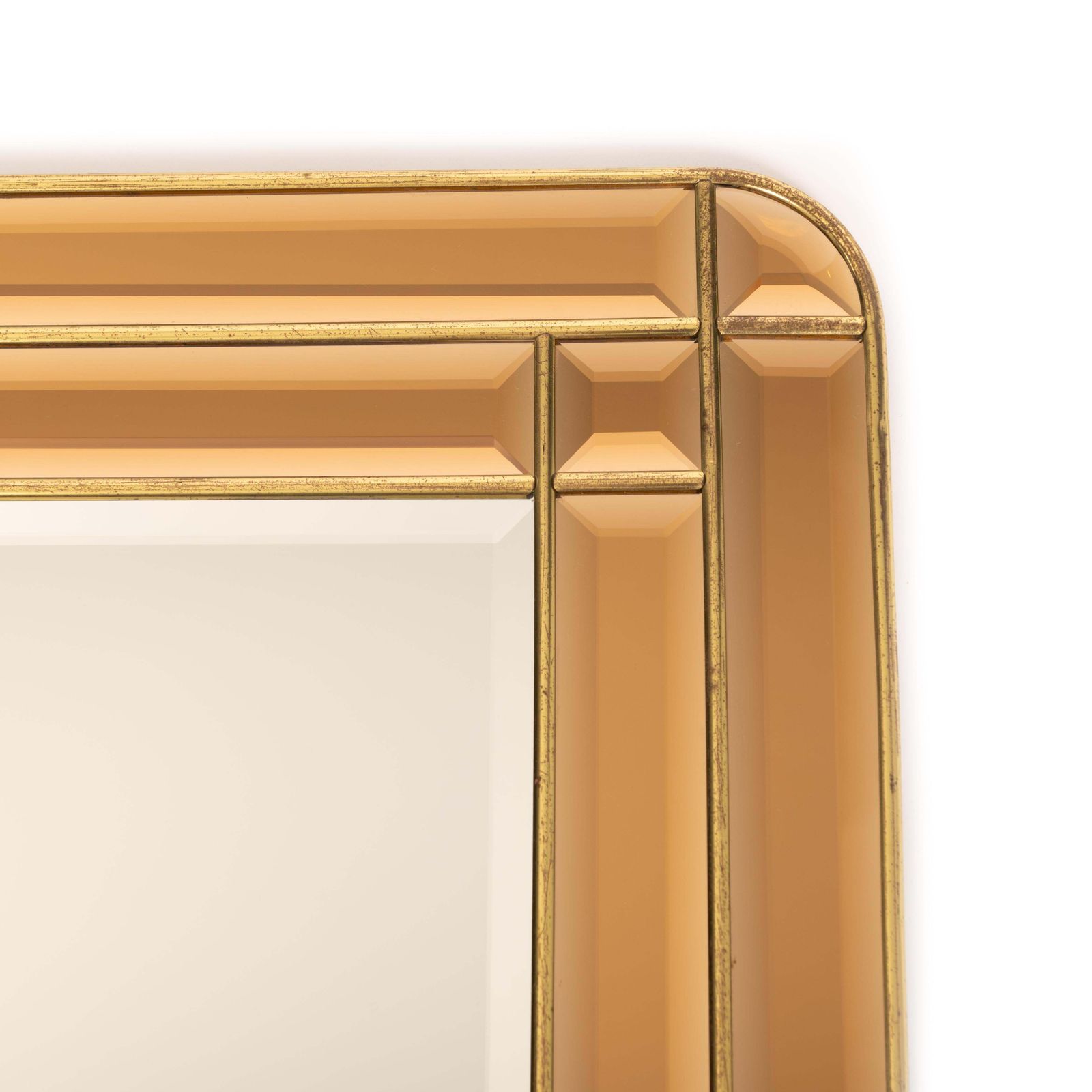 Italian Mid Century Mirror Amber Gold Faceted Surfaces 1970s photo Home Decor