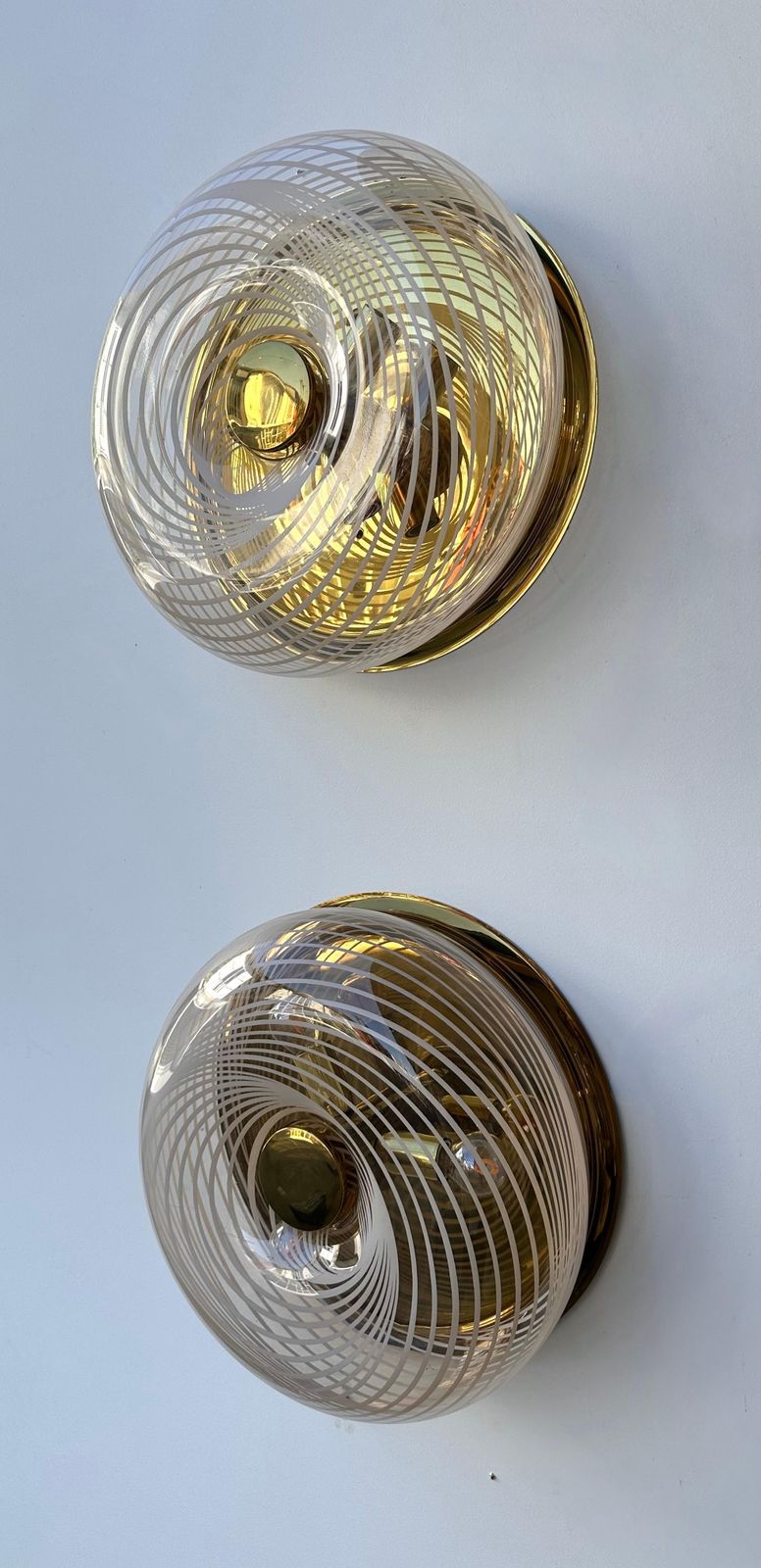 Lighting Pair Of Lucite Spiral And Brass Sconces  Italy, 1970s photo