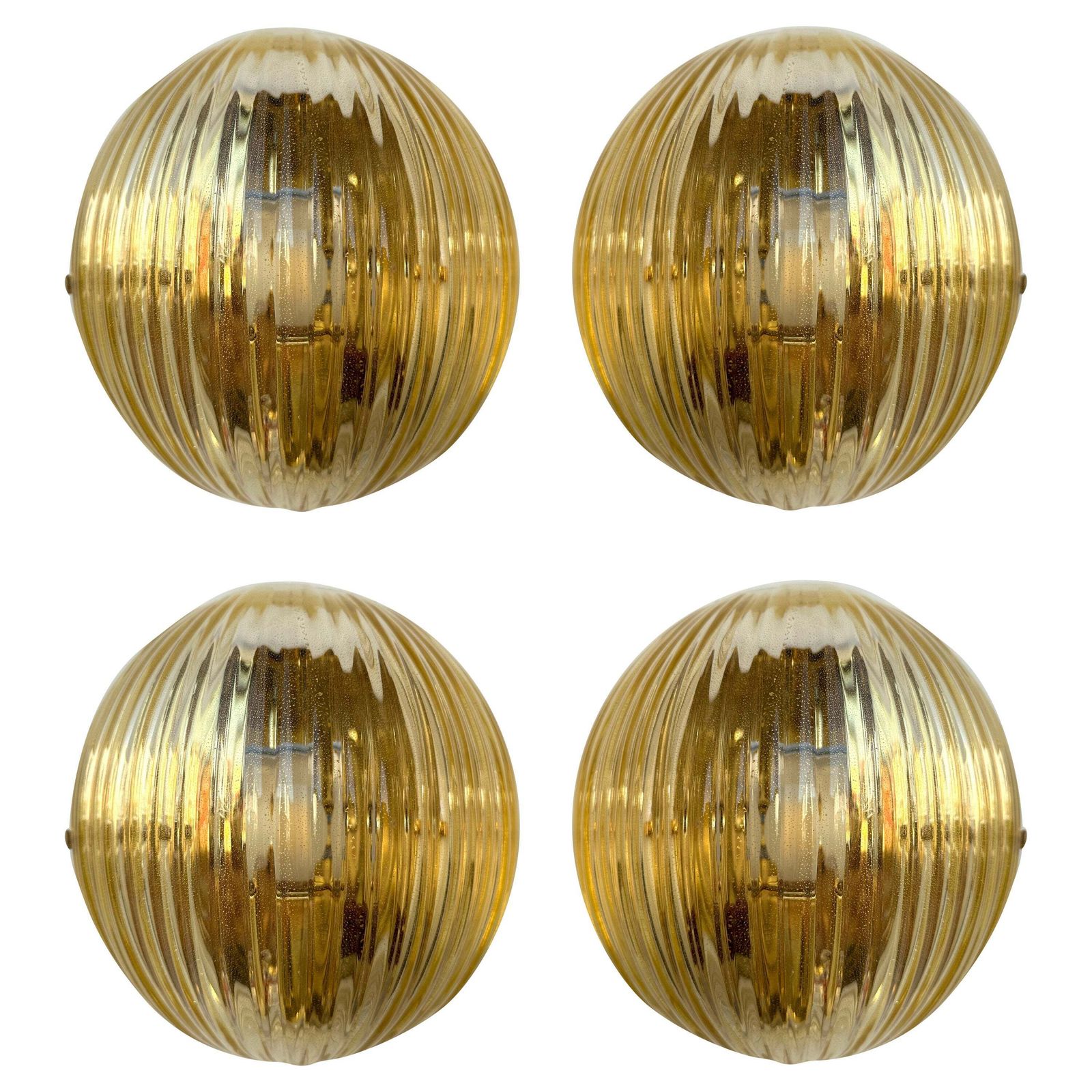 Contemporary Pair Of Gold Leaf Murano Glass Half Ball Sconces, Italy, 2000s