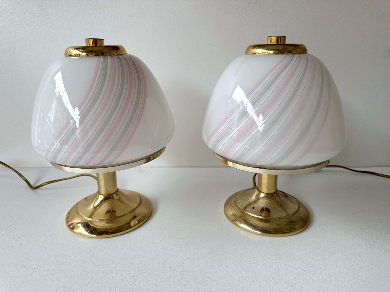 Pair Of Mushroom Lamps Brass And Murano Glass By F. Fabbian, Italy, 1970s photo 2570.0