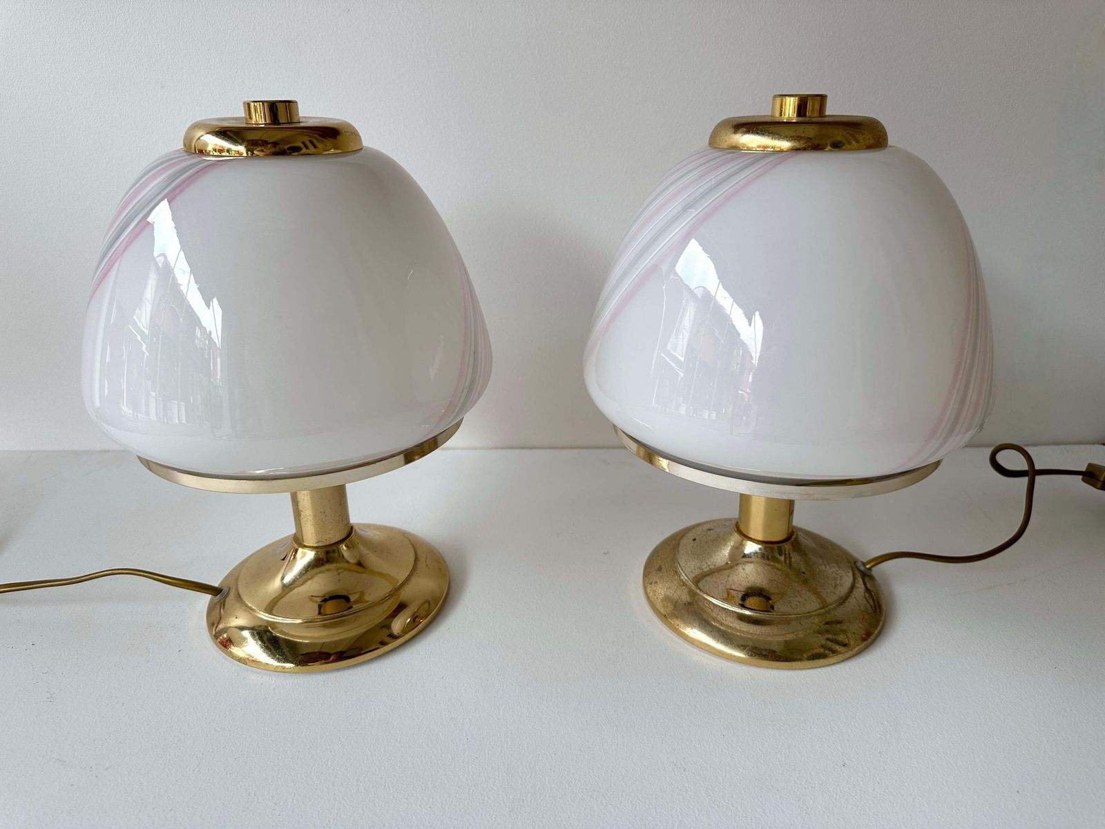 photo furniture Pair Of Mushroom Lamps Brass And Murano Glass By F. Fabbian, Italy, 1970s