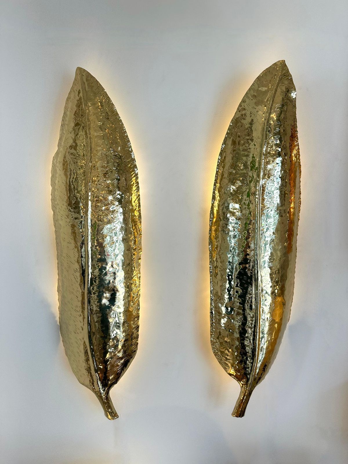 Large Contemporary Pair Of Brass Palm Sconces, Italy photo furniture