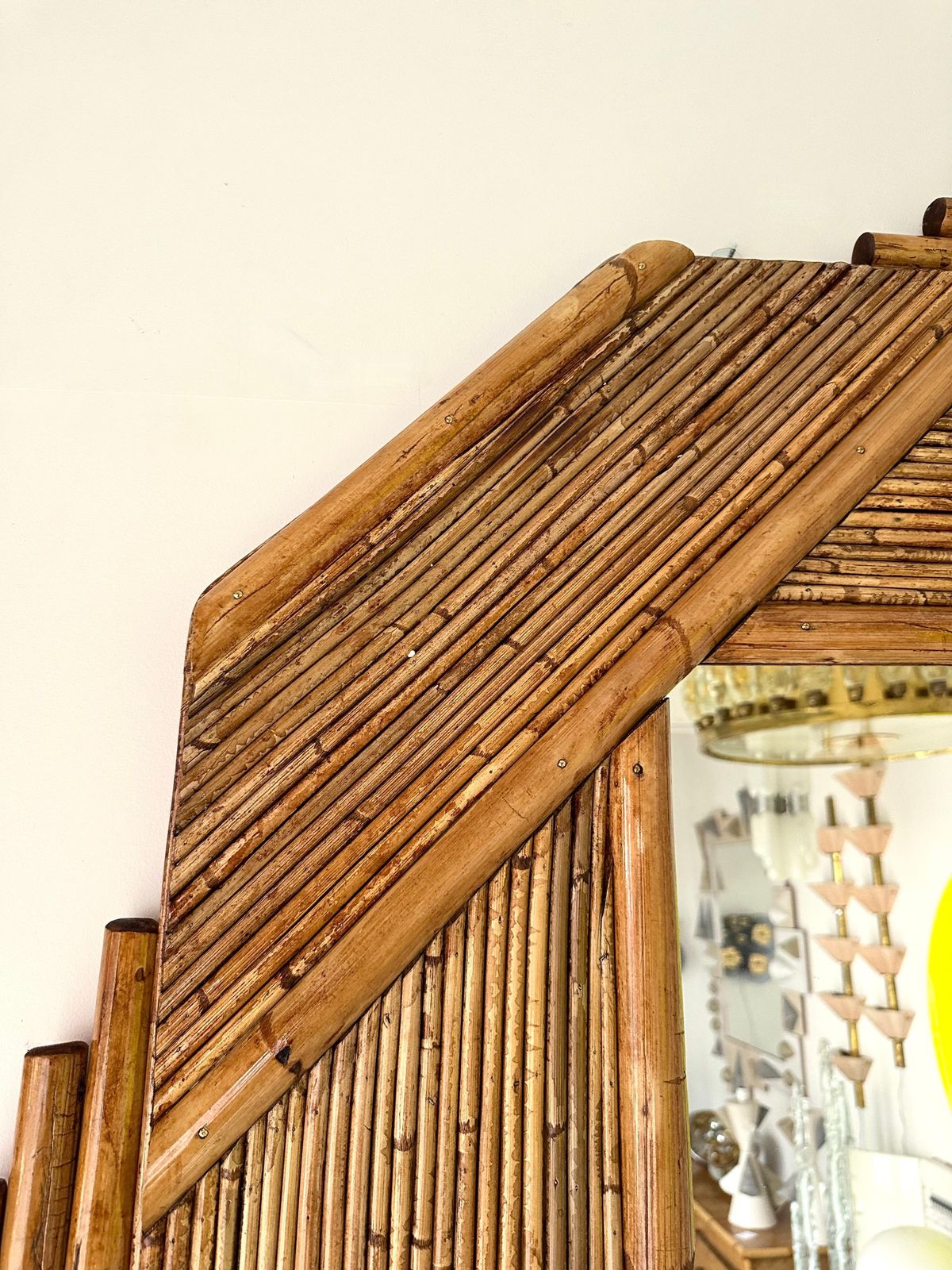 Large Bamboo And Rattan Mirror By Colin Morrow For Vivai Del Sud. Italy, 1970s photo vintage