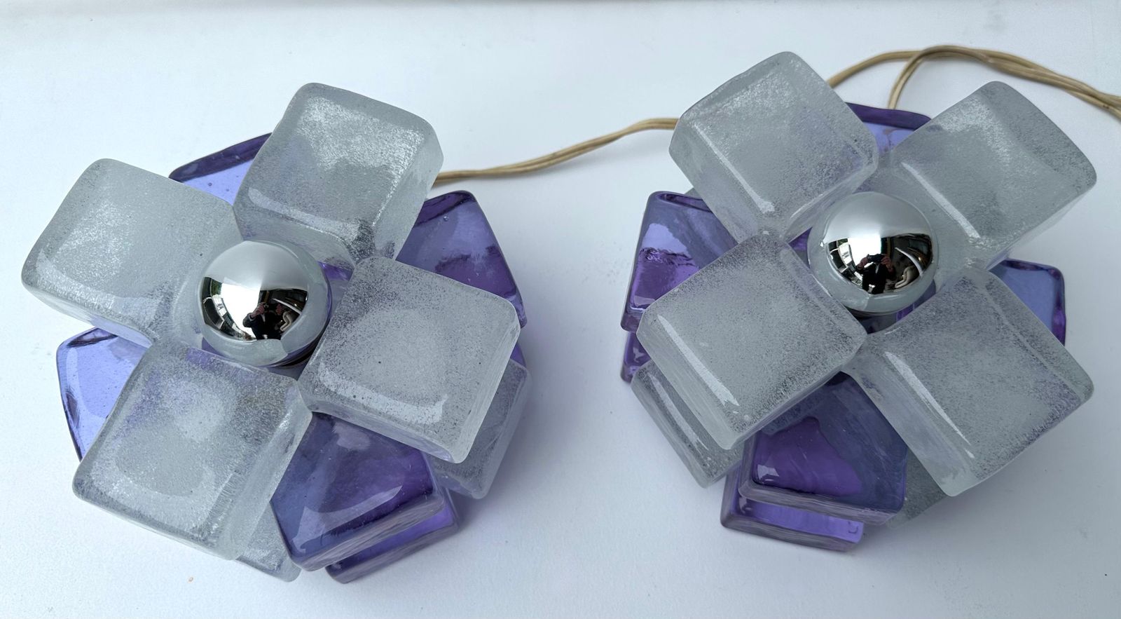 photo furniture Pair Of Round Glass Cube Lamps By Poliarte, Italy, 1970s