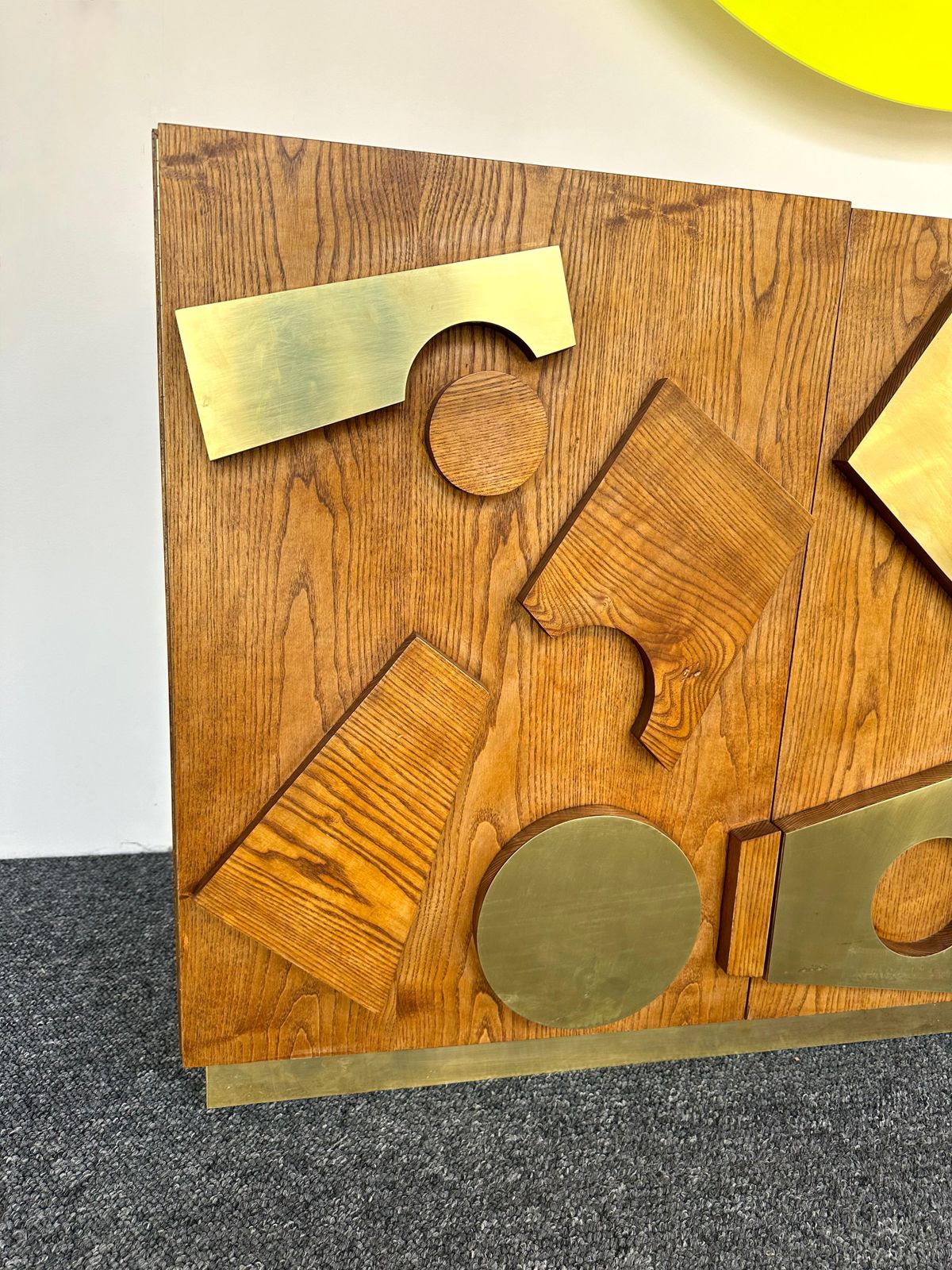 Contemporary Geometrical Wood And Brass Sideboard, Italy photo furniture