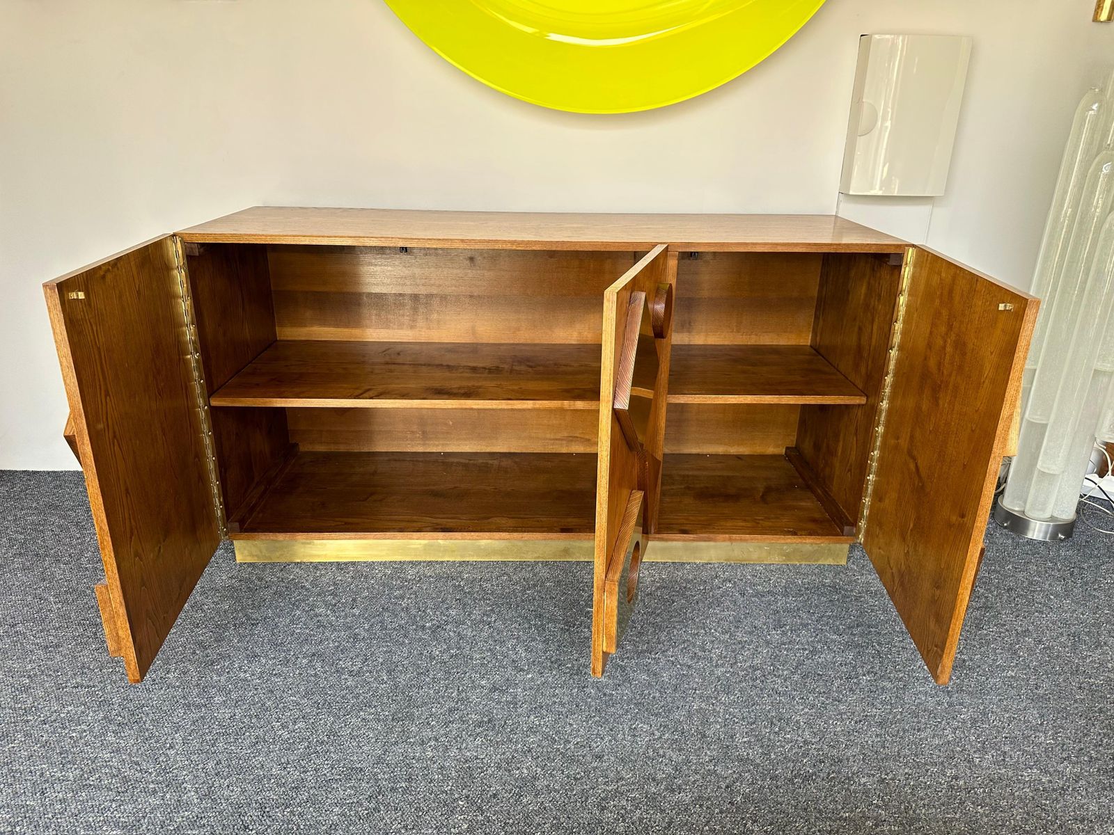 Contemporary Geometrical Wood And Brass Sideboard, Italy photo buy