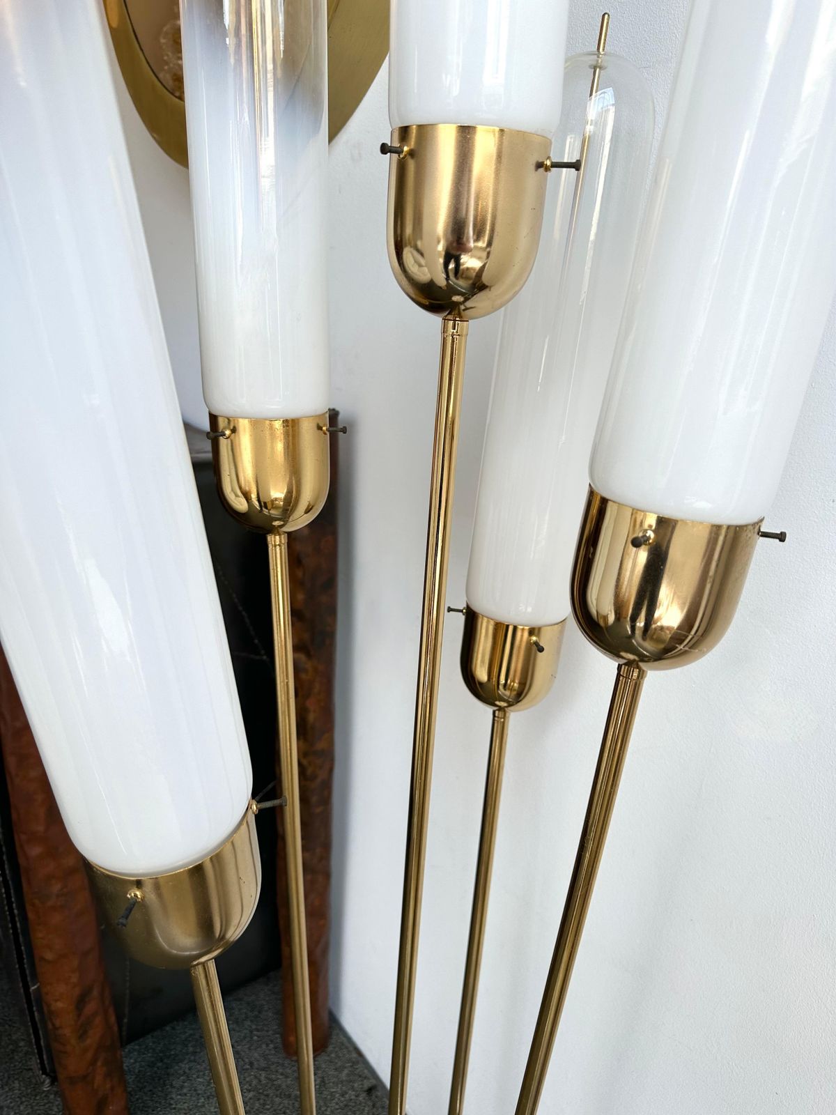 Mid Century Modern Brass Reed Floor Lamp Murano Glass By Mazzega, Italy, 1970s photo buy