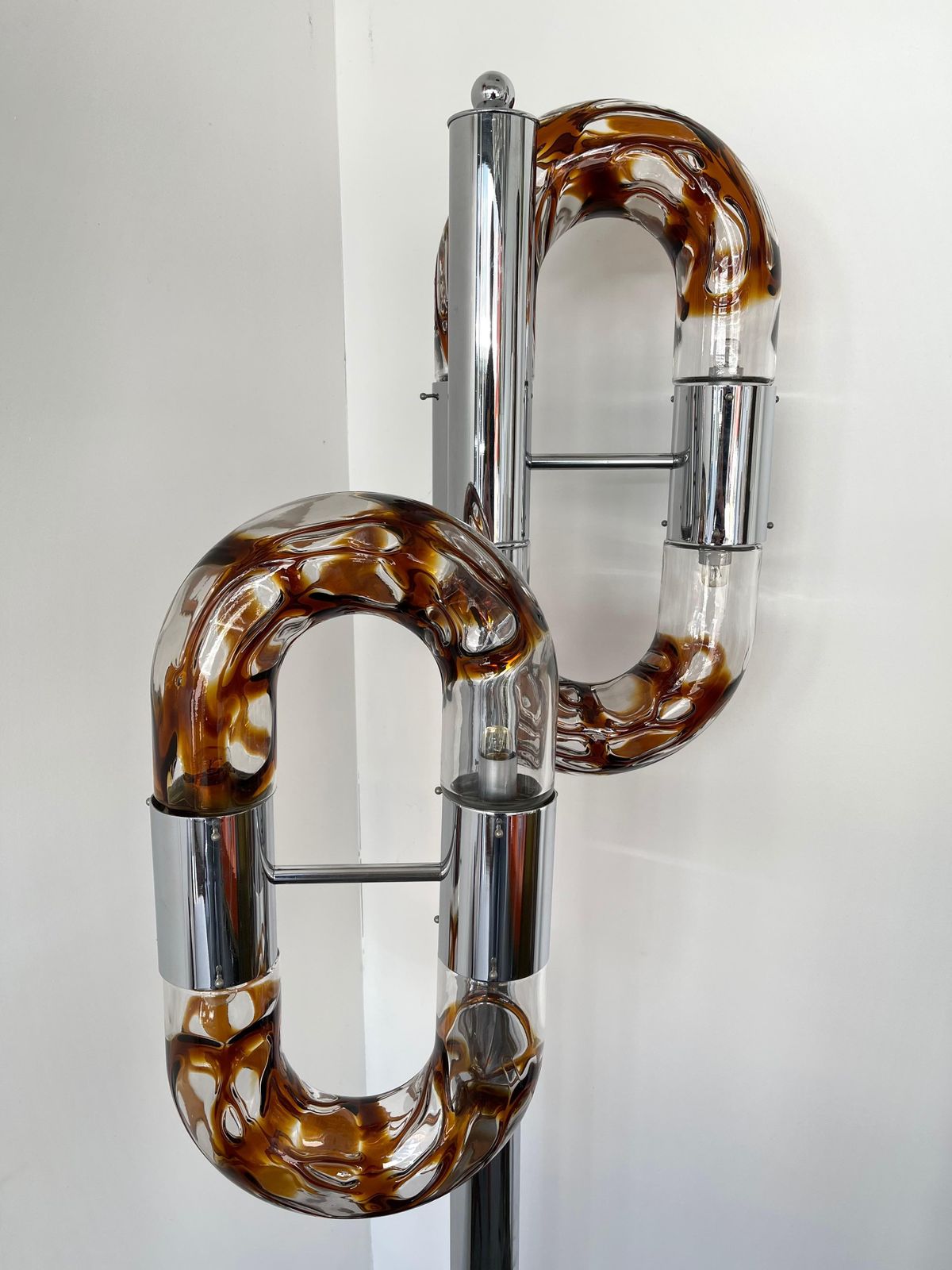 photo furniture Floor Lamp Metal Chrome Murano Glass By Aldo Nason For Mazzega, Italy, 1970s