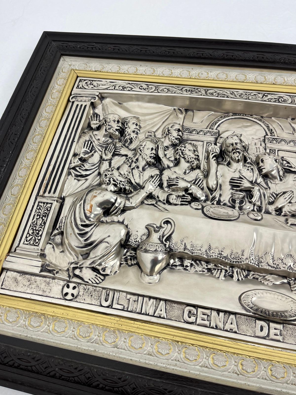Large "Ultima Cena De Jesus" Made In Italy Silver Plated Metal 1960s photo for sale